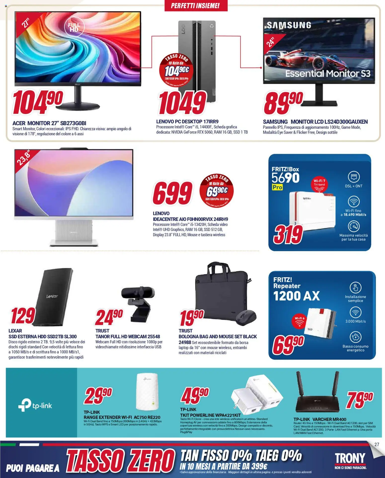 Volantino Trony del 15.01.2026 | Pagina: 27 | Prodotti: Router, PC, Presa, Samsung