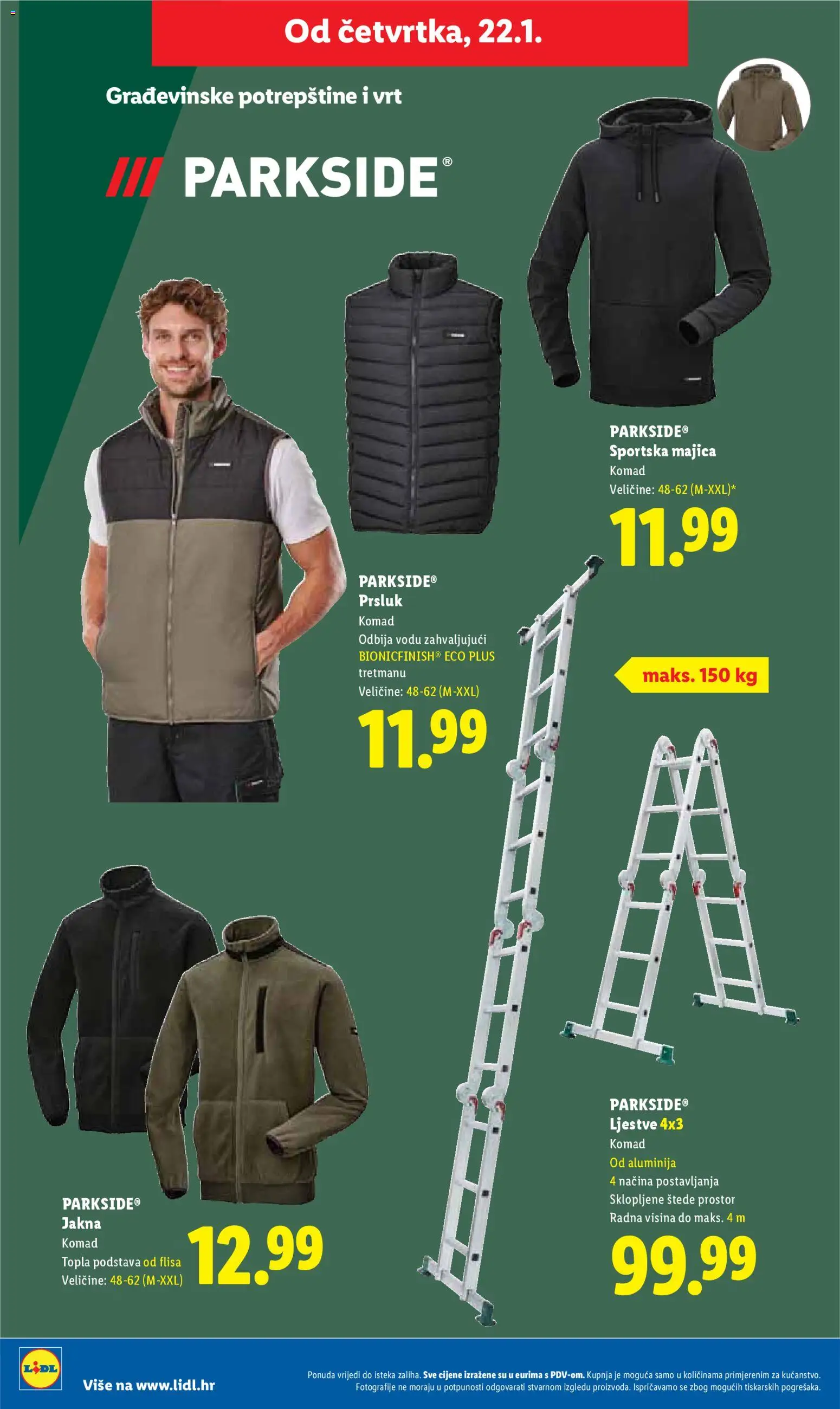 Lidl katalog | vrijedi od 19.01.2026 | Stranica: 44 | Proizvodi: Majica, Prsluk, Ljestve, Parkside