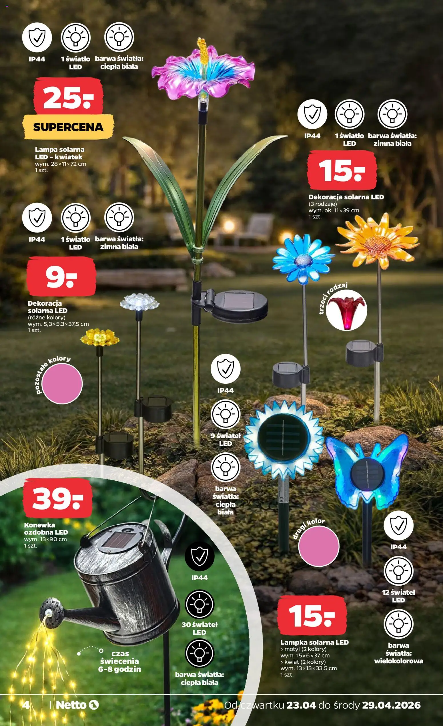 Netto gazetka od czwartku NonFood od 23.04.2026 | Strona: 4 | Produkty: Lampa solarna, Lampa