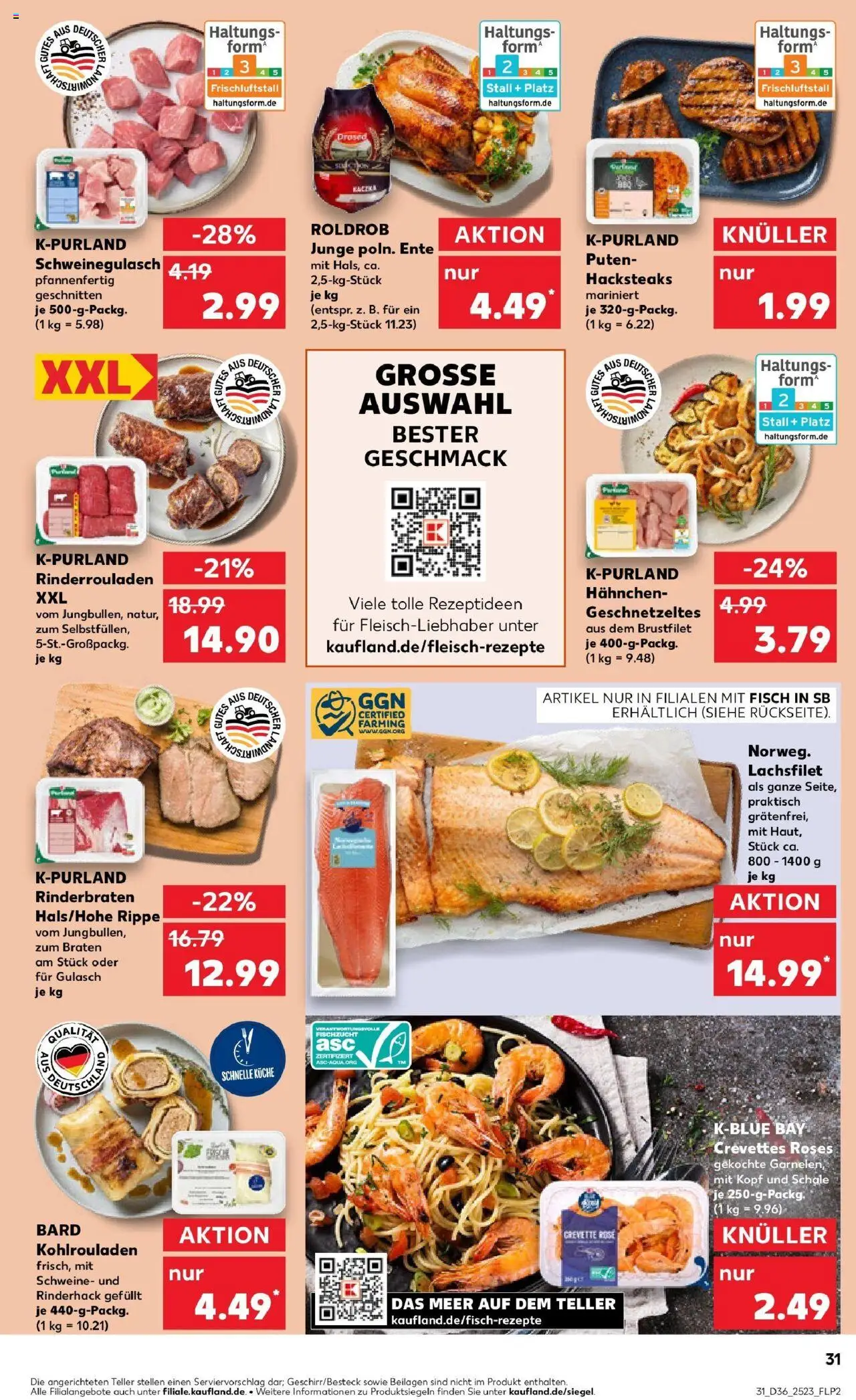 Kaufland prospekt Oppenheim	 – gültig ab 07.09.2025 | Seite: 31 | Produkte: Rinderrouladen, Schweinegulasch, Fisch, Ente