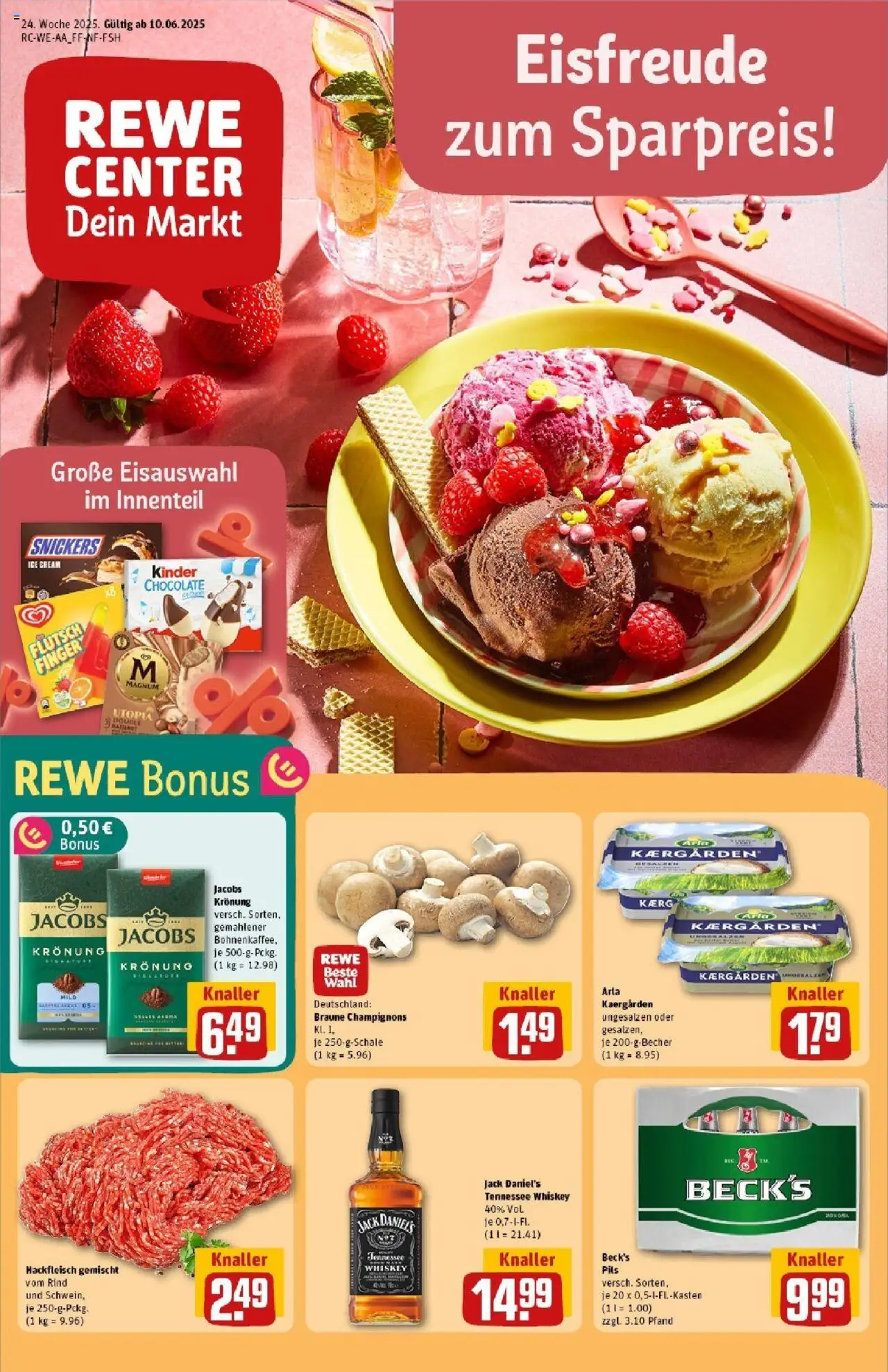Rewe prospekt Mechernich / Kommern	 - gültig ab dem 08.06.2025 | Seite: 1 | Produkte: Pils, Jack Daniel's, Snickers, Champignons