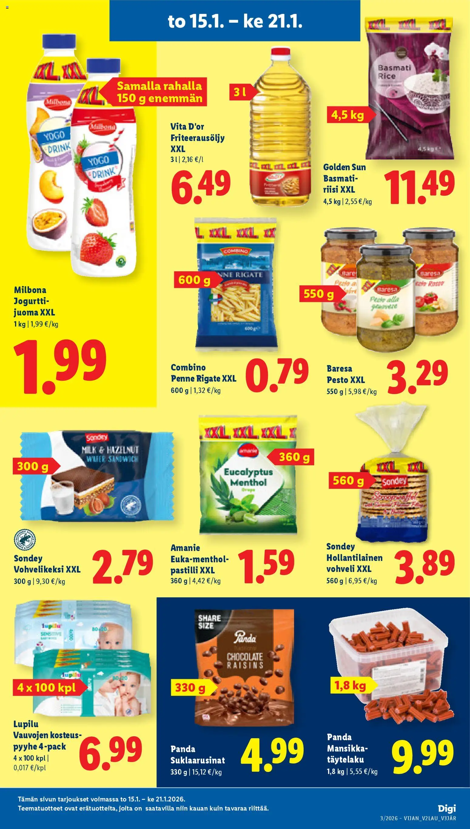 Lidl tarjoukset – voimassa 15.01.2026 alkaen | Sivu: 11 | Tuotteet: Pyyhe, Jogurtti, Pesto, Riisi