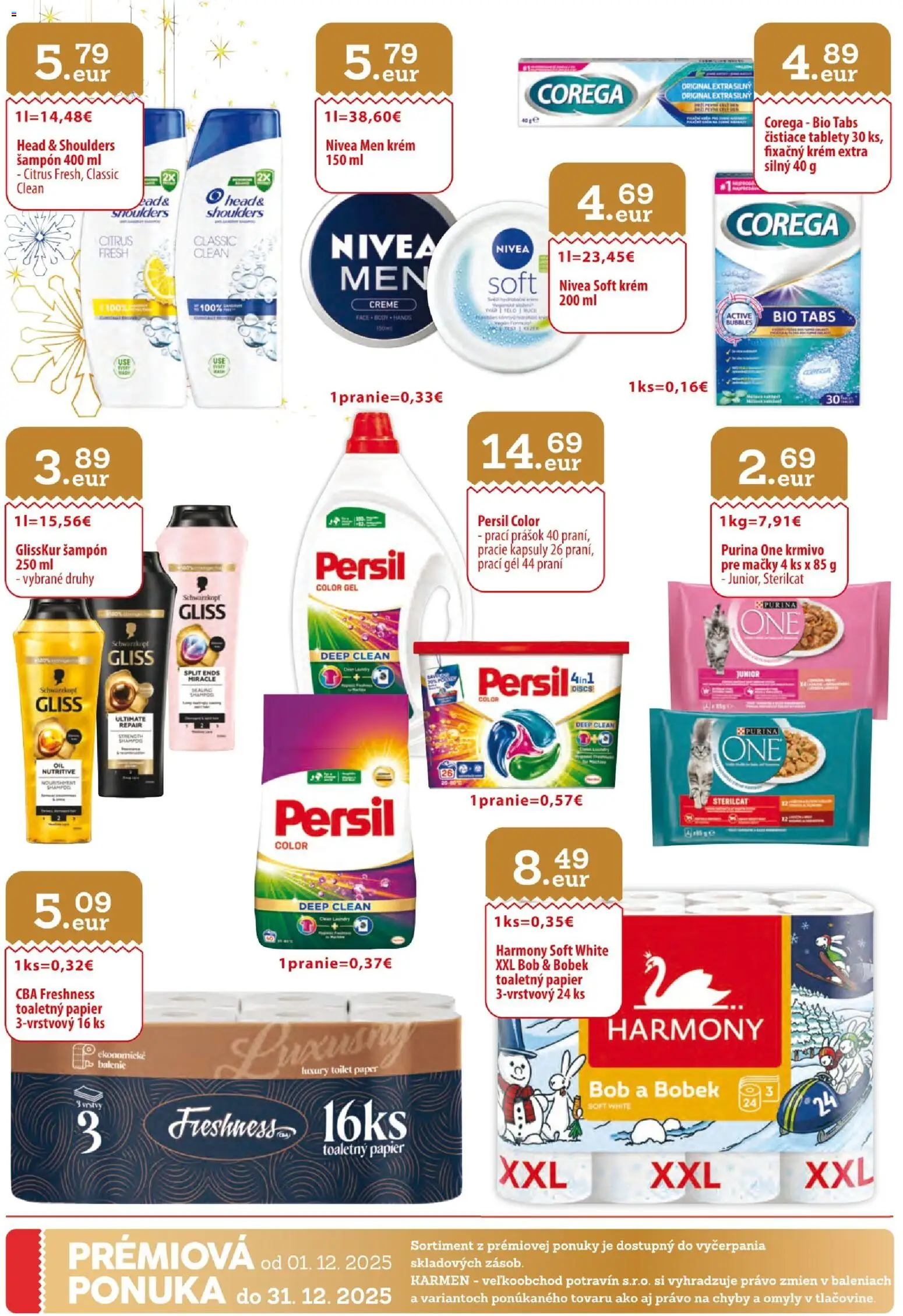 Nové KARMEN CBA akcie – leták je platný od 01.12.2025 | Strana: 32 | Produkty: Persil, Šampón, Toaletný papier, Krém