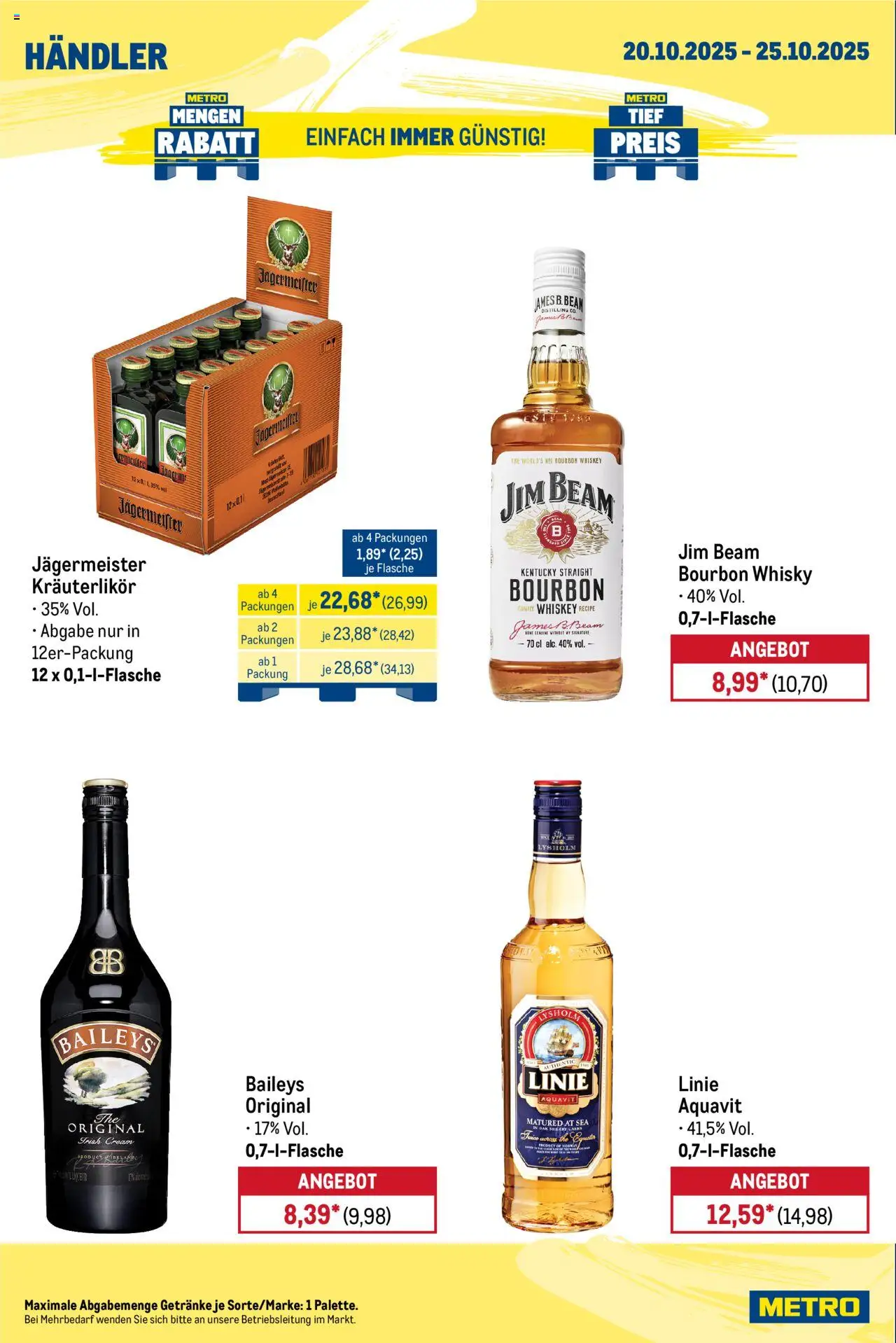 Metro  Wochen-Angebote Händler – gültig ab 20.10.2025 | Seite: 6 | Produkte: Whisky, Jägermeister, Baileys, Bourbon