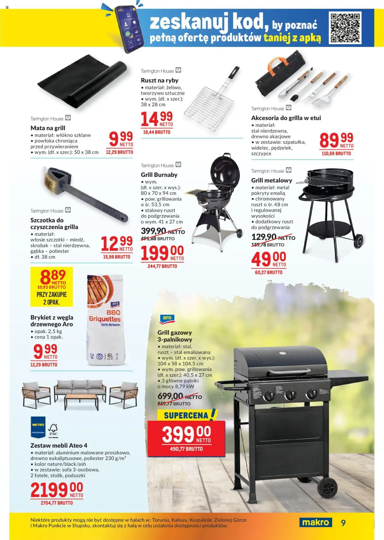 Makro Gazetka od 19.08.2025 | Strona: 9 | Produkty: Grill, Sofa, Szczotka, Ryby