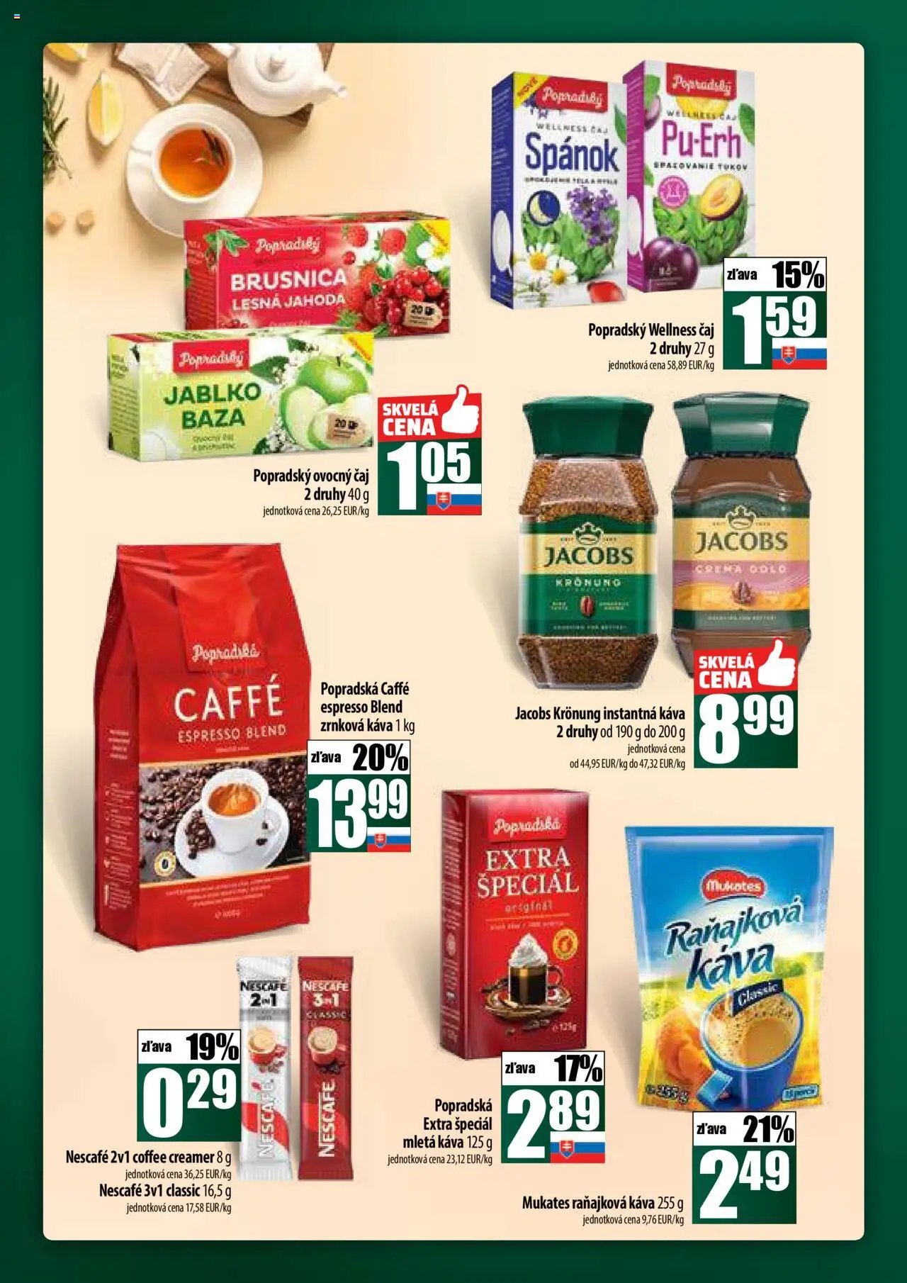 COOP Jednota široká ponuka │ platný od 14.08.2025 | Strana: 44 | Produkty: Káva, Čaj, Jacobs Krönung, Nescafé Classic