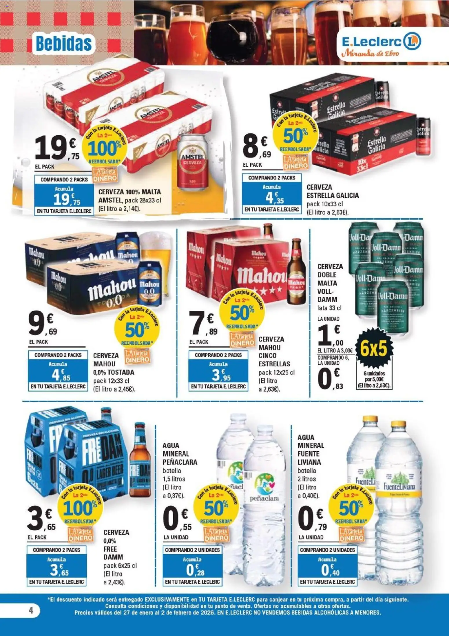 E.Leclerc folleto │ válido desde el 27.01.2026 | Página: 4 | Productos: Cerveza, Agua mineral