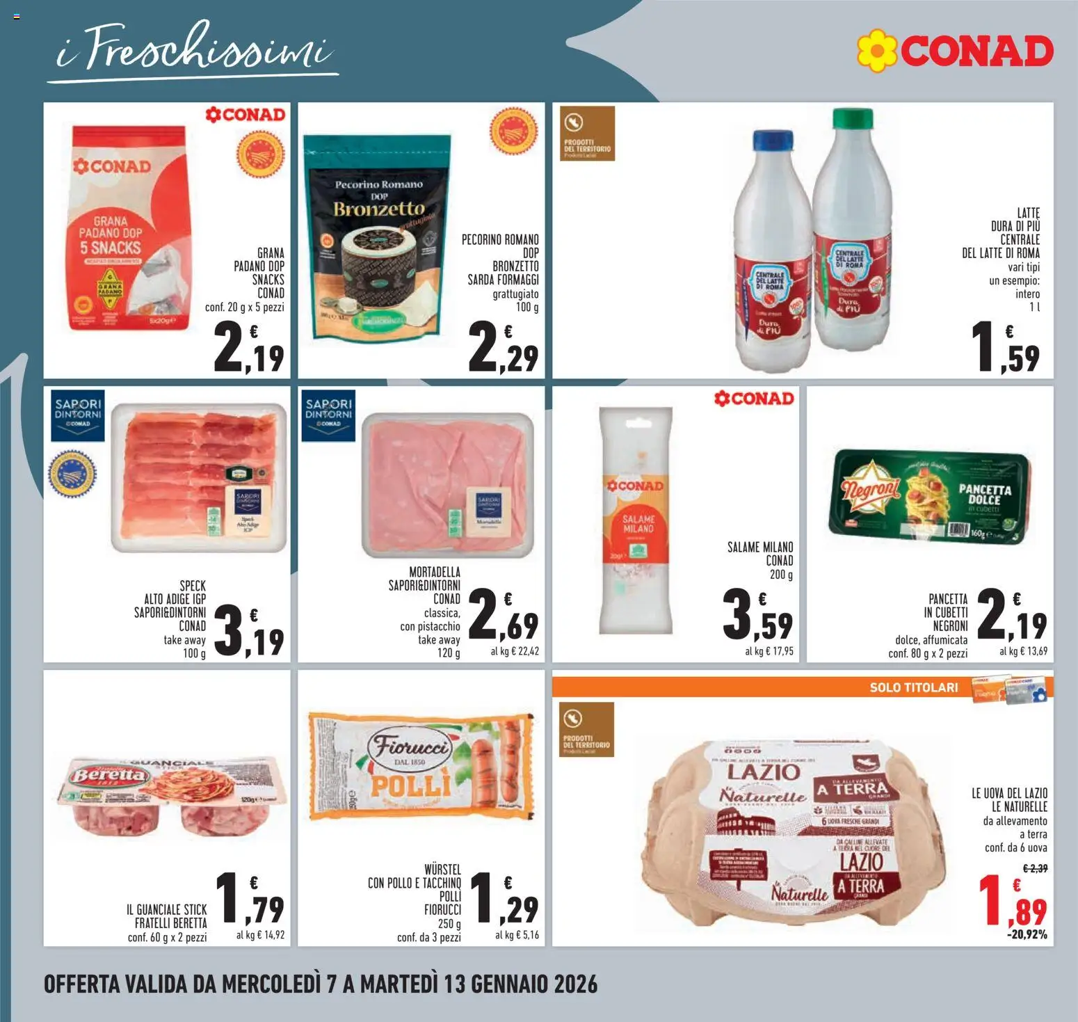 Volantino Conad del 07.01.2026 | Pagina: 12 | Prodotti: Uova, Latte, Wurstel, Terra