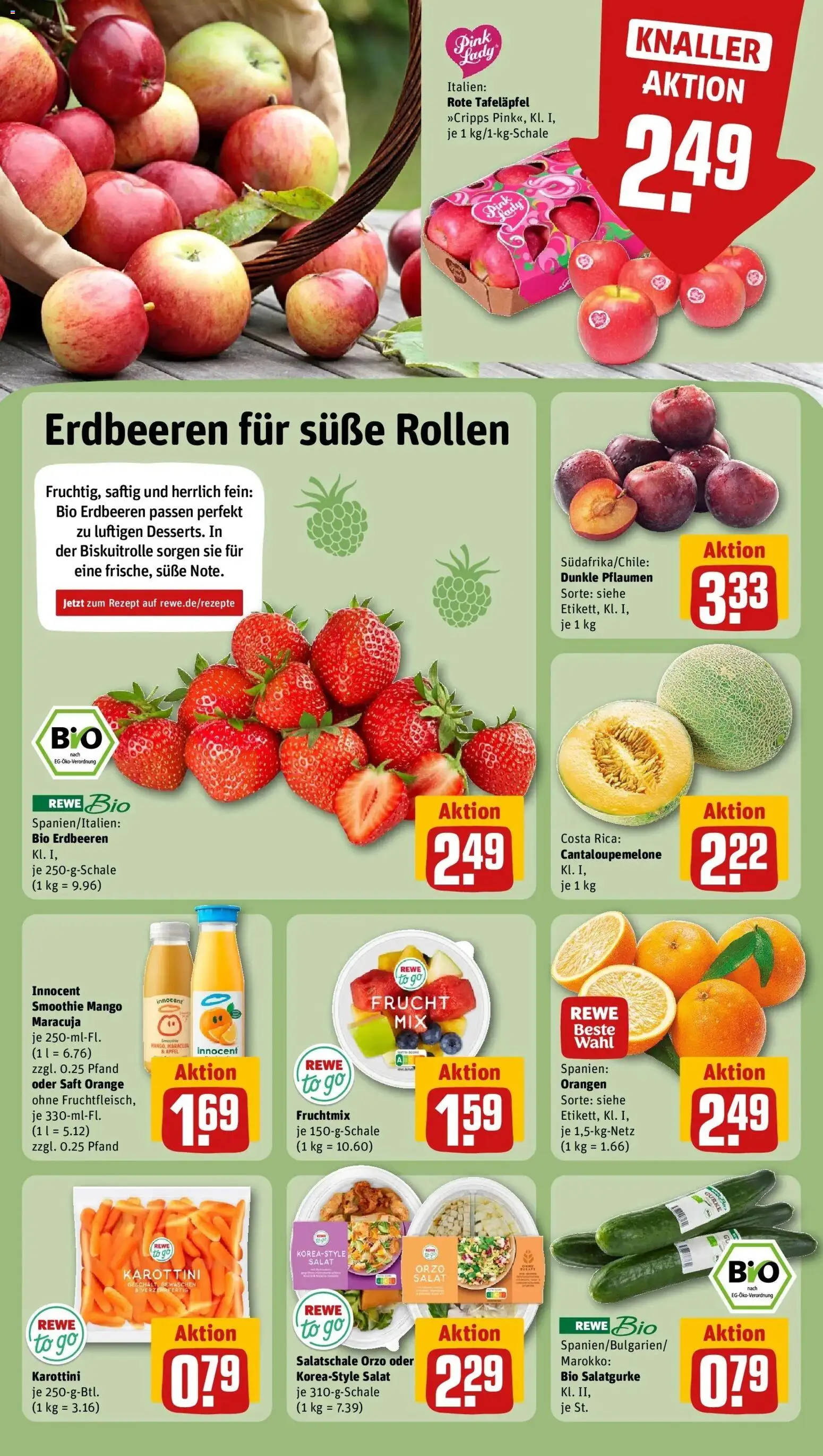 Rewe Prospekt Waren	 – gültig ab 12.04.2026 | Seite: 4 | Produkte: Äpfel, Orangen, Mango, Saft