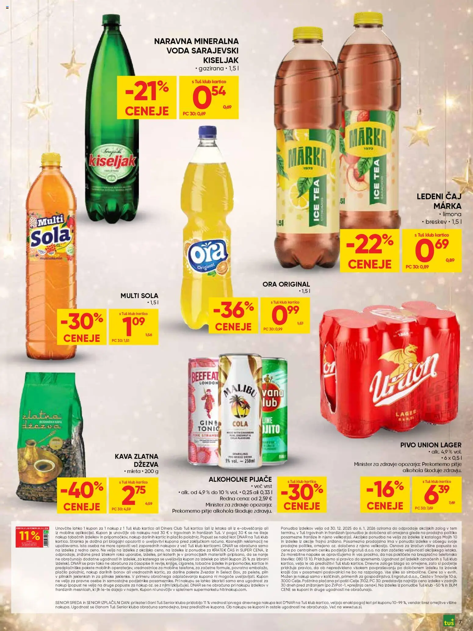 Novi Tuš katalog ponudbe – veljaven od 30.12.2025 | Stran: 7 | Izdelki: Mineralna voda, Pivo, Voda, Limona