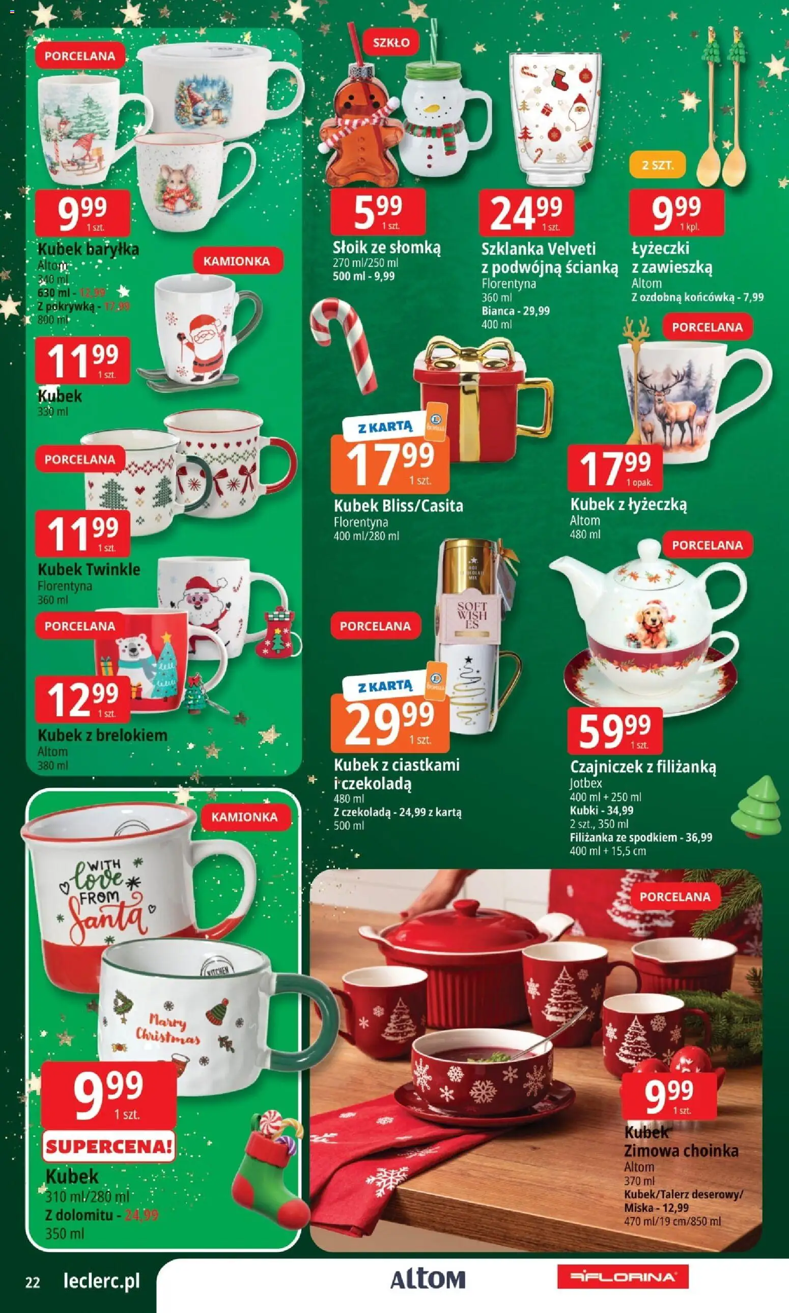 E.Leclerc Gazetka - Warszawa Jerozolimskie od 25.11.2025 | Strona: 22 | Produkty: Szklanka, Karta, Choinka, Czekolada