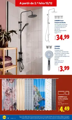 Pré-visualização LIVARNO Chuveiro, 2 Variantes de jacto • Jato de chuva - jato forte ideal para remover o champô da cabeça • Jato de massagem - jato concentrado para massagem local de tensões Medidas: comprimento: 24 cm; cabeça do chuveiro: Ø 10 cm válido de 15.12.2025 | Página: 6 | Produtos: Chuveiro, Cortina