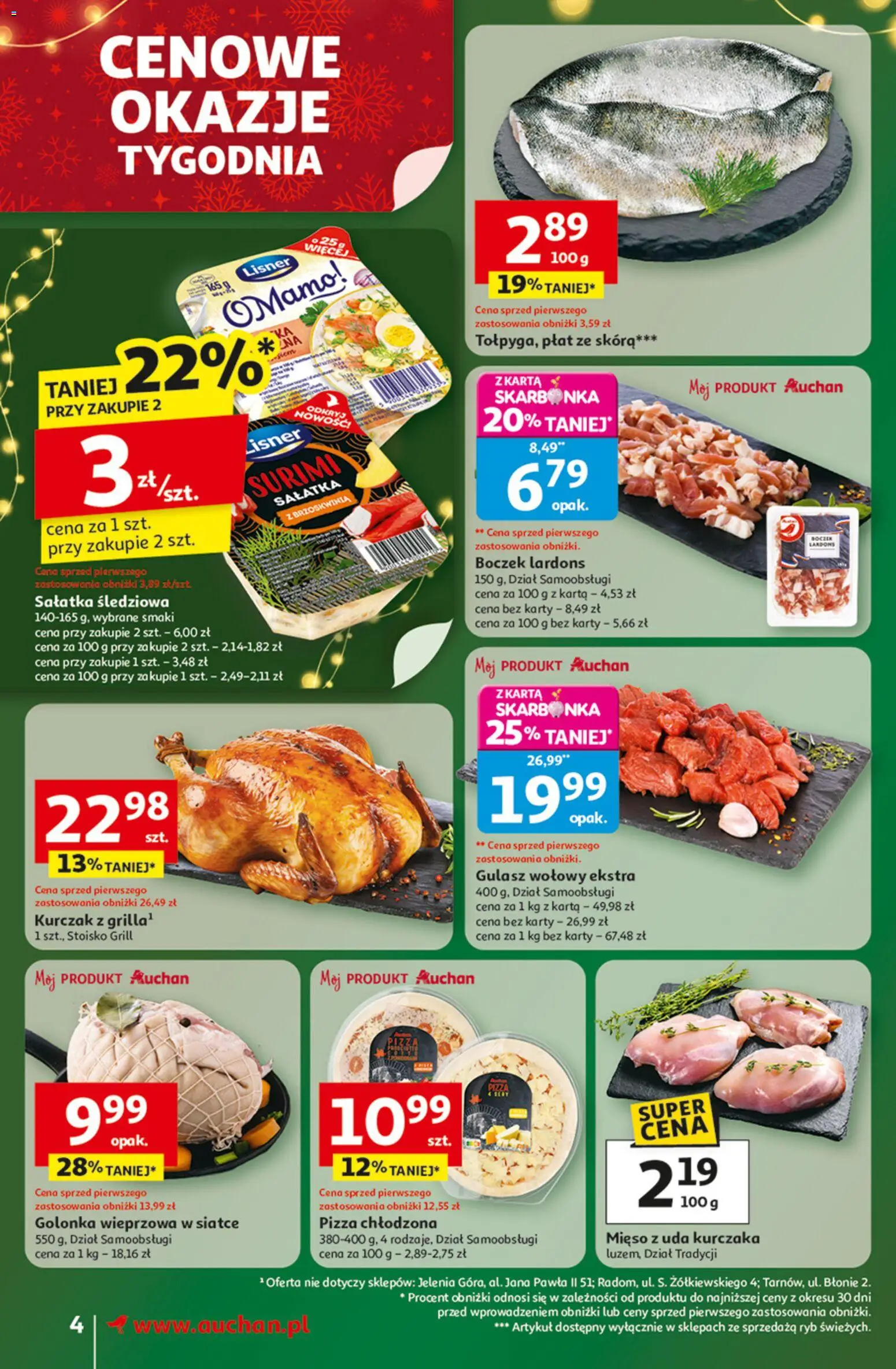 Auchan Gazetka od 27.11.2025 | Strona: 4 | Produkty: Mięso, Boczek, Gulasz, Sałatka