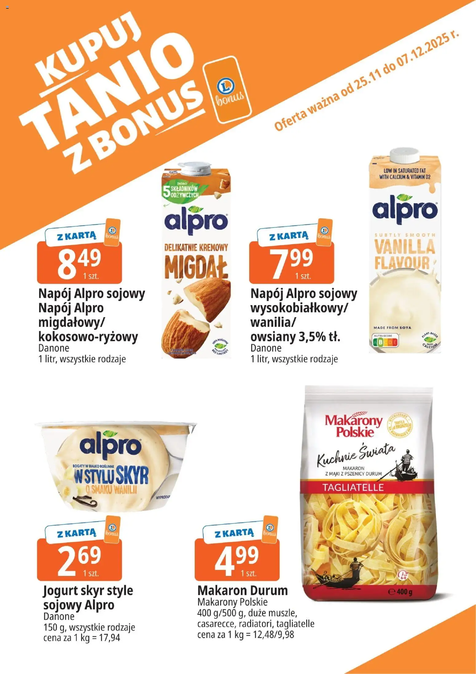 E.Leclerc Gazetka - Warszawa Jerozolimskie kupony dodatkowe od 25.11.2025 | Strona: 4 | Produkty: Karta, Alpro, Makarony, Makaron