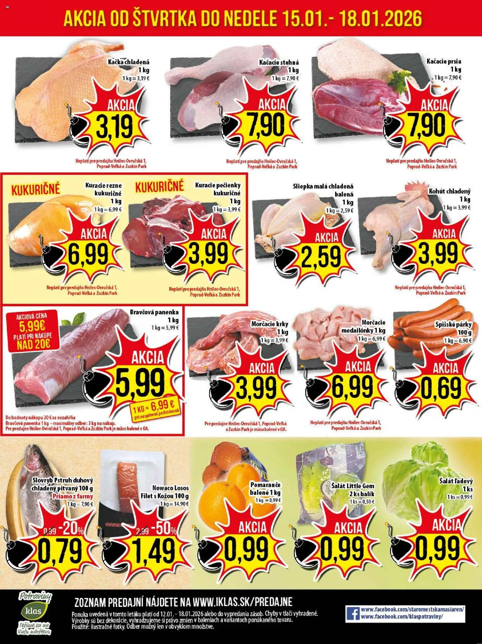 Nové Klas akcie – leták je platný od 12.01.2026 | Strana: 25 | Produkty: Pomaranče, Kačacie stehná, Bravčová panenka, Kuracie rezne