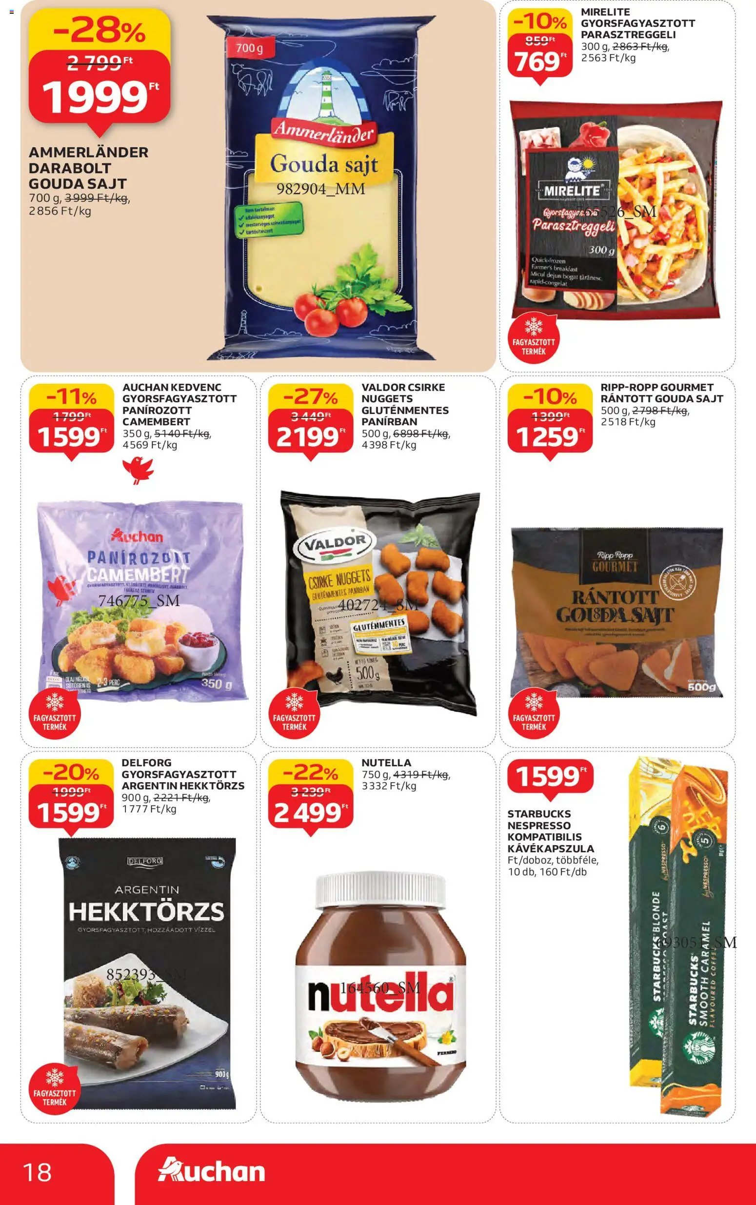 Auchan akciós ujság - amely érvényes a következő dátumtól: 30.10.2025 | Oldal: 18 | Termékek: Nutella, Nuggets, Gluténmentes, Camembert