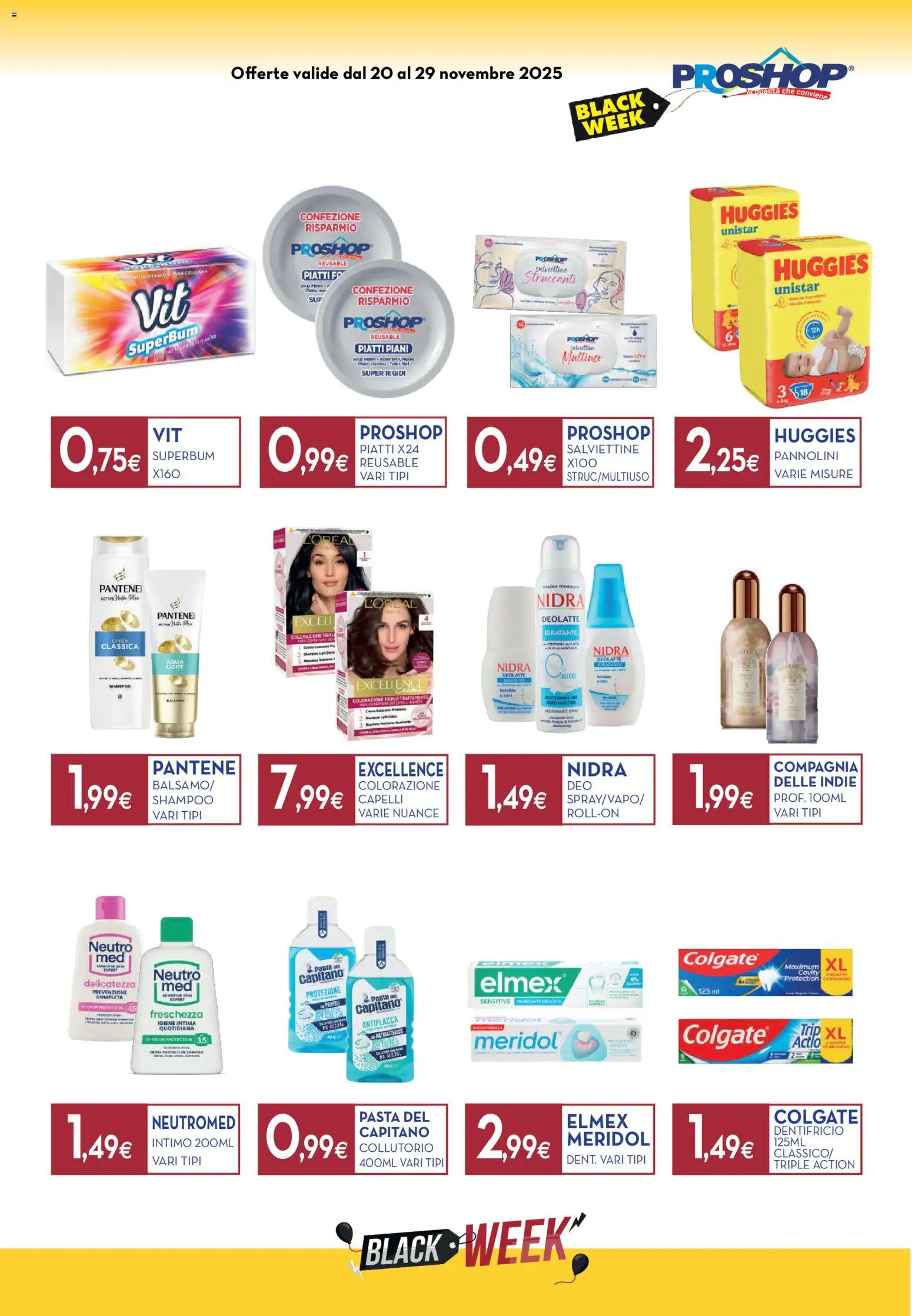 Volantino Proshop del 20.11.2025 | Pagina: 3 | Prodotti: Pannolini, Collutorio, Intimo, Pasta