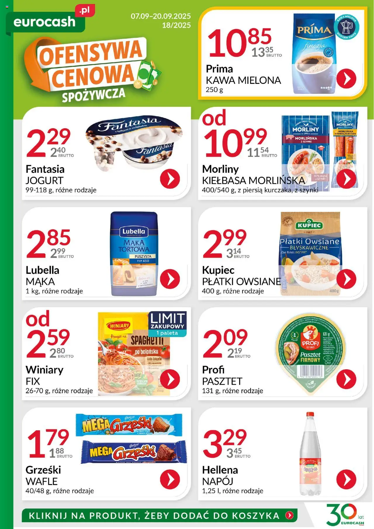 Eurocash Gazetka - Ofensywa Cenowa Spożywcza od 07.09.2025 | Strona: 1 | Produkty: Mięso, Kawa mielona Prima, Kawa, Płatki