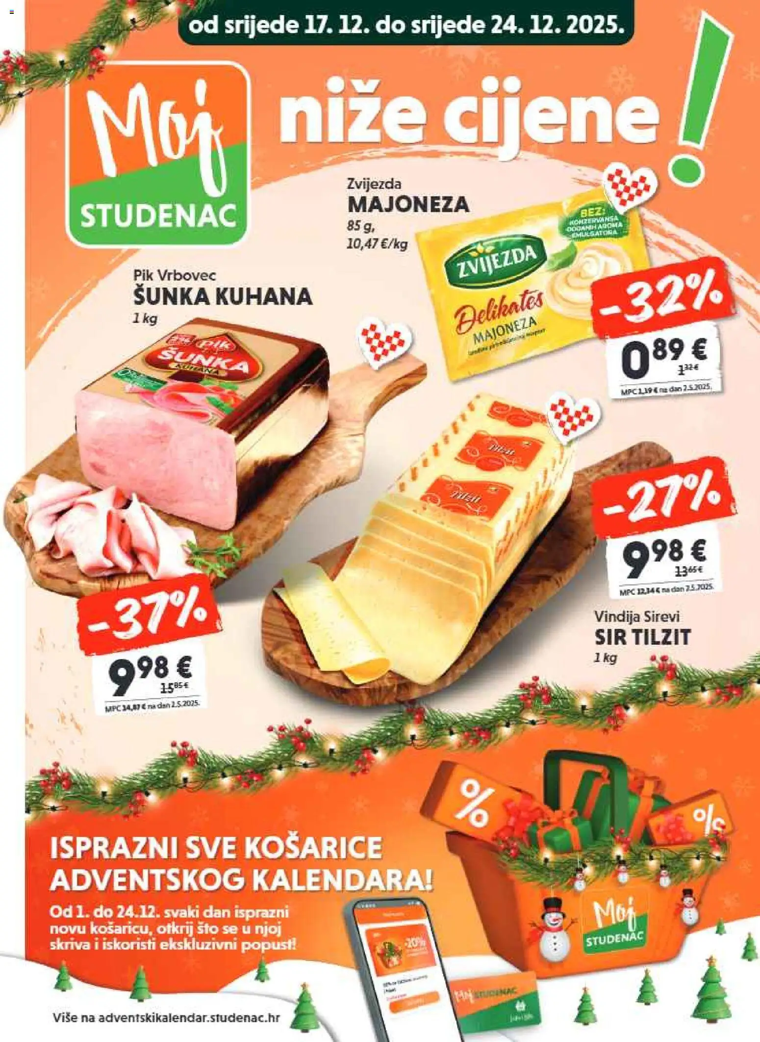 Studenac katalog | vrijedi od 17.12.2025 | Stranica: 3 | Proizvodi: Vindija, Šunka, Majoneza, Pik Vrbovec