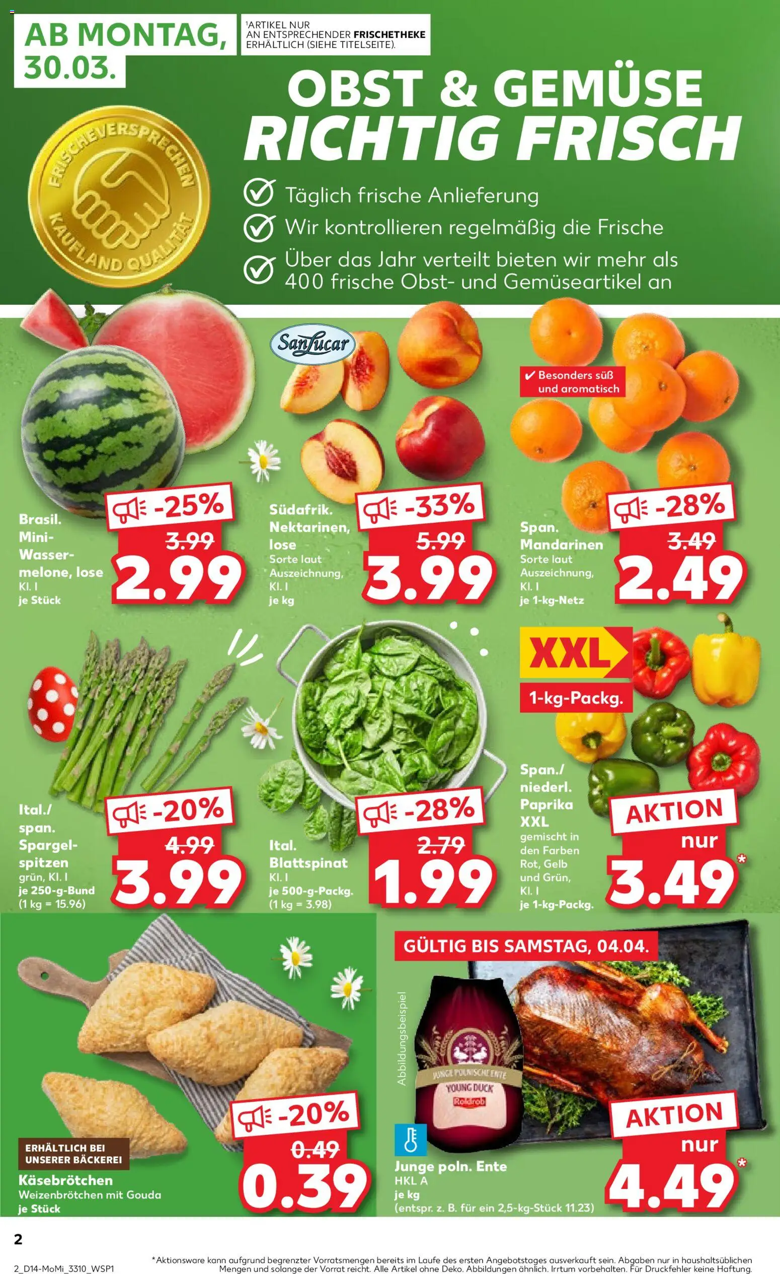 Kaufland Prospekt Leipzig	 – gültig ab 30.03.2026 | Seite: 2 | Produkte: Bäckerei, Spargel, Wasser, Paprika