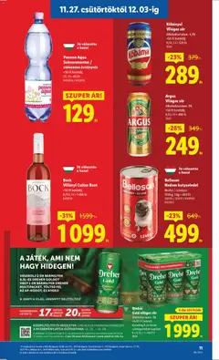 Argus Világos sör, Világos sör, alkoholtartalom: 5%, +50 Ft betétdíj 0,5 l - amely érvényes a következő dátumtól: 27.11.2025 | Oldal: 11