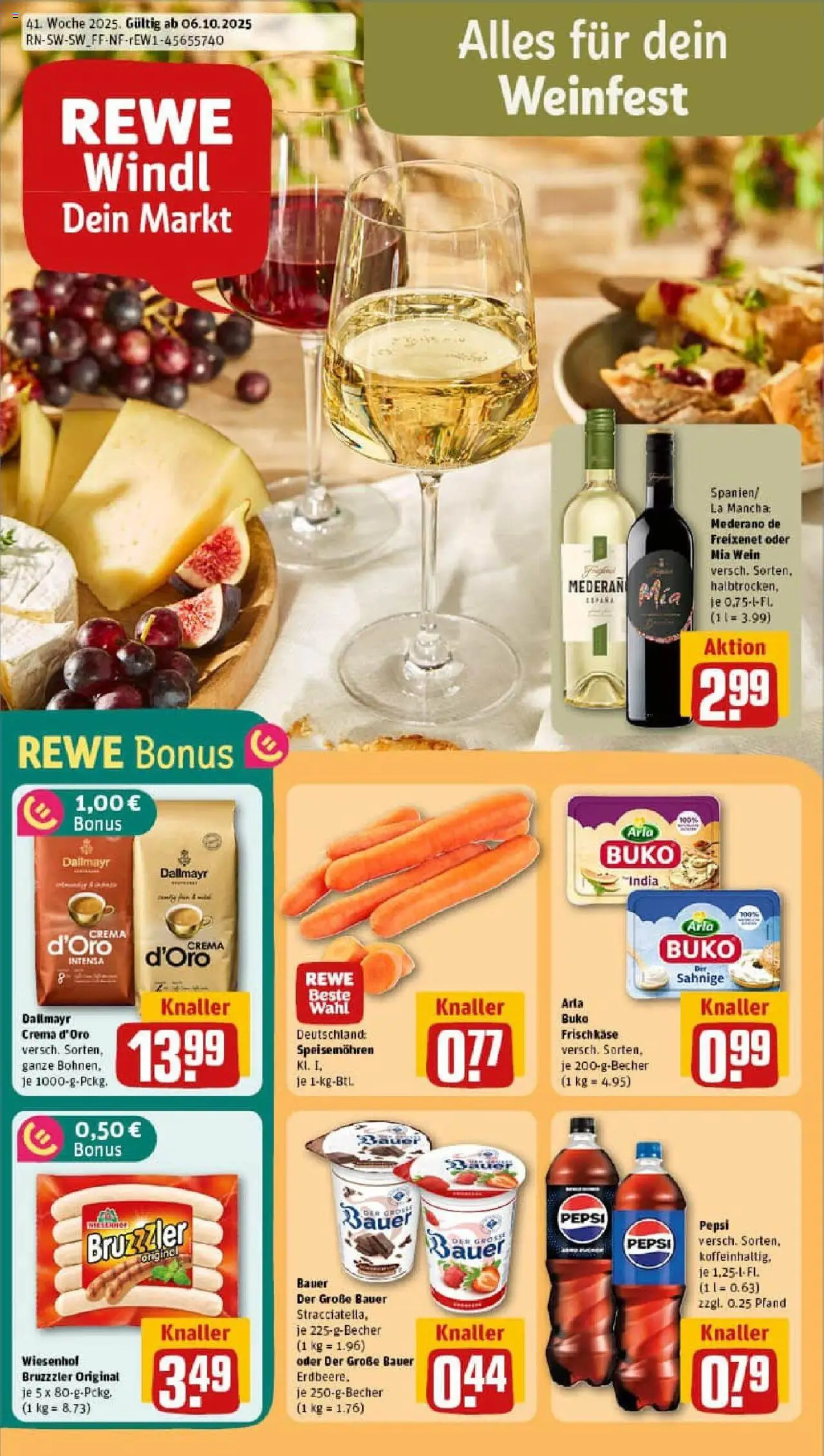 Rewe prospekt Urbach	 – gültig ab 06.10.2025 | Seite: 1 | Produkte: Freixenet, Arla buko, Pepsi, Frischkase