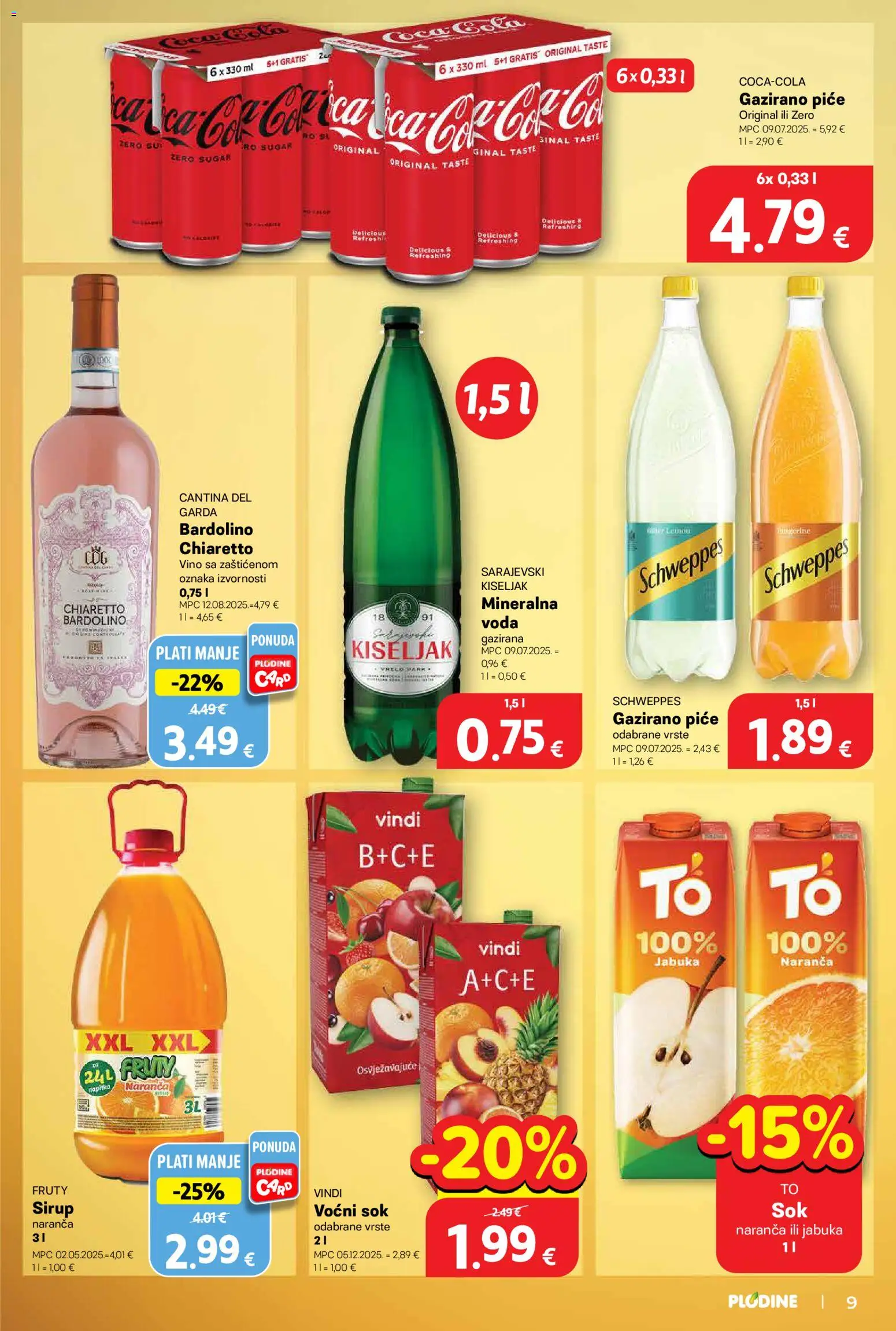 Plodine katalog | vrijedi od 29.04.2026 | Stranica: 9 | Proizvodi: Sok, Vino, Voda, Sirup