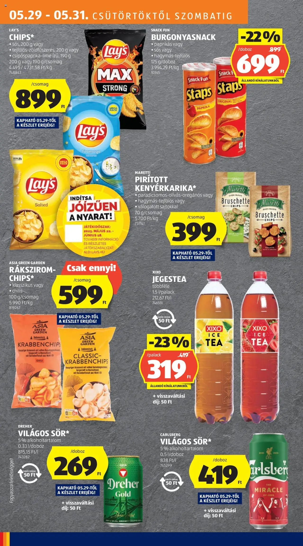 Aldi akciós ujság - amely érvényes a következő dátumtól: 29.05.2025 | Oldal: 22 | Termékek: Chili, Chips, Ice tea, Tea