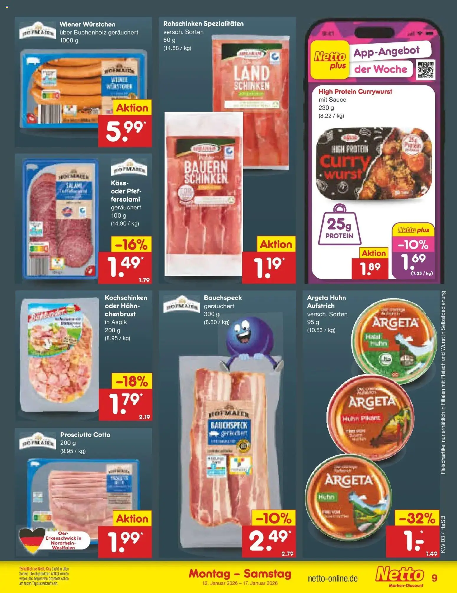 Netto Marken-Discount prospekt Wuppertal	 – gültig ab 12.01.2026 | Seite: 9 | Produkte: Wiener wurstchen, Käse, Wurst, Salami