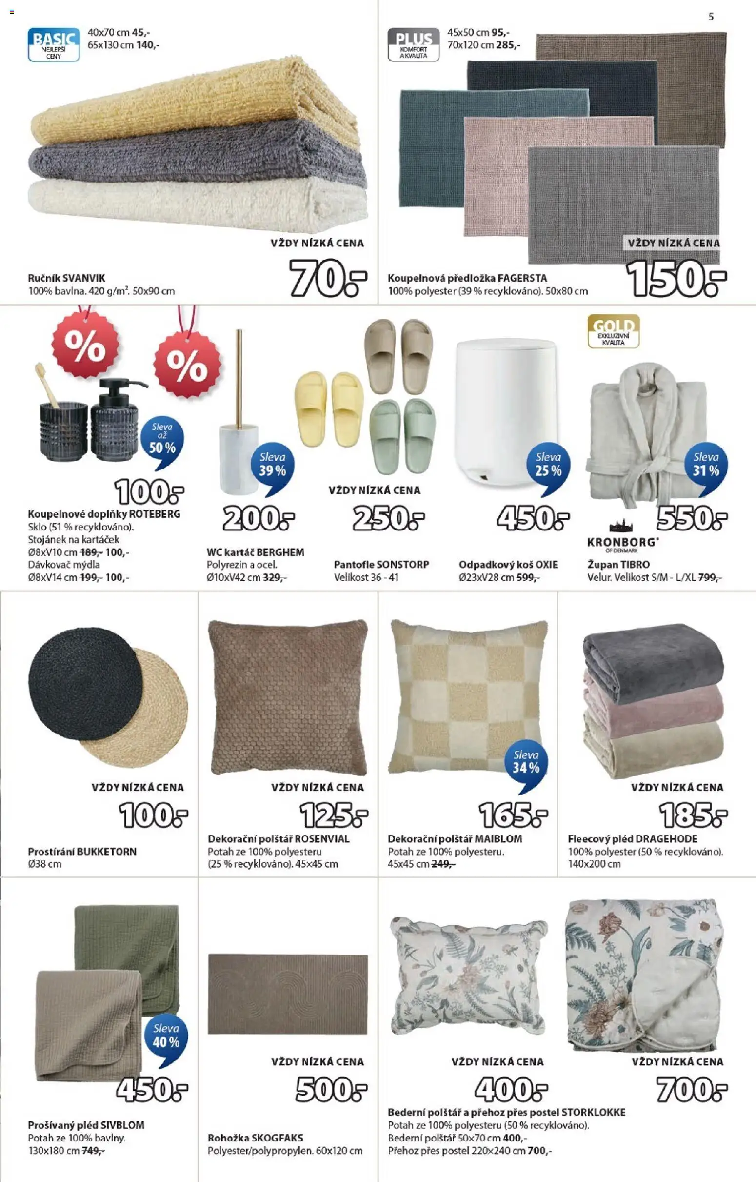 JYSK leták - Sleva od 26.01.2026 | Strana: 5 | Produkty: Přehoz, Pantofle, Dávkovač, Postel