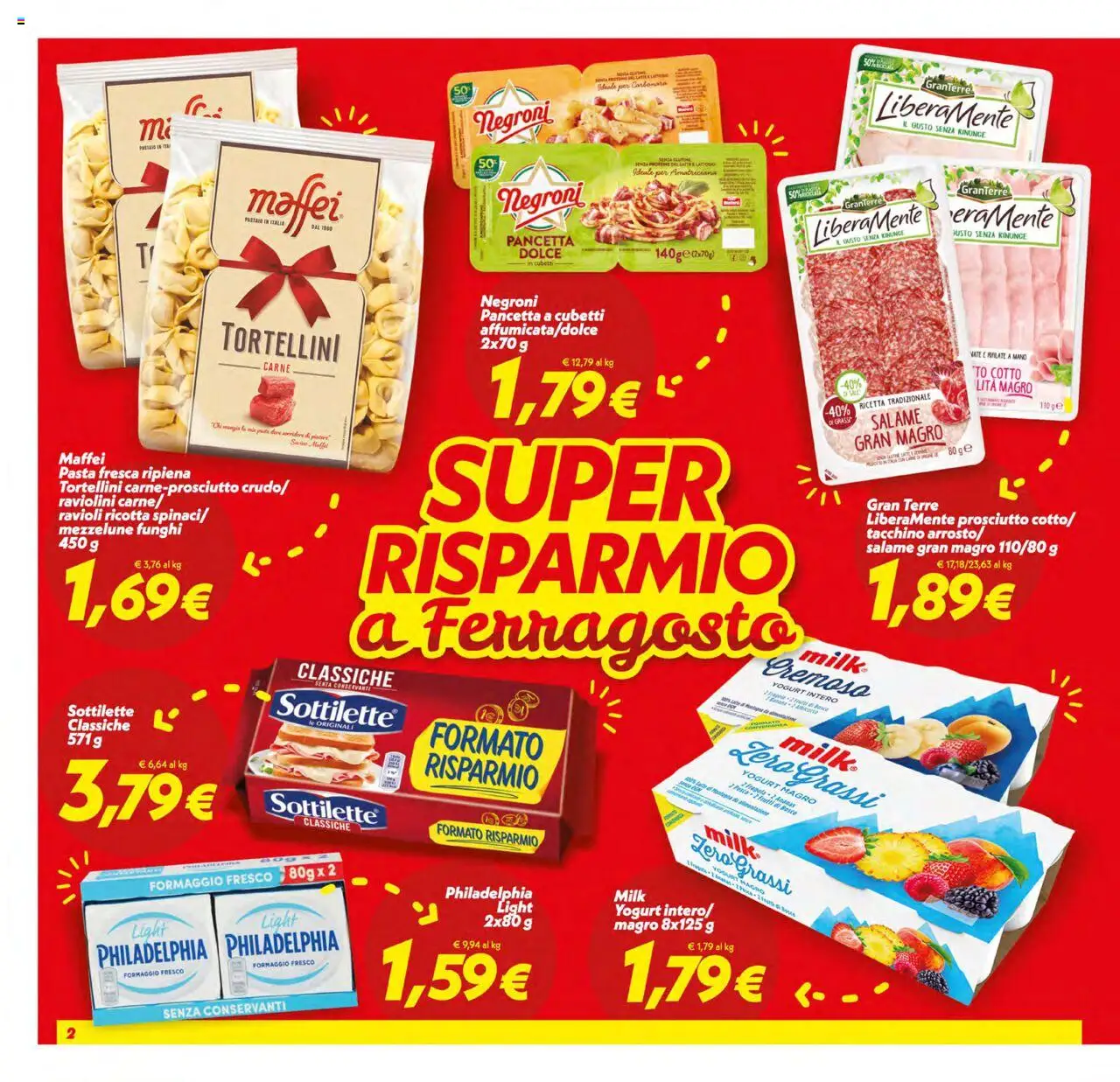 Volantino SuperConveniente del 12.08.2025 | Pagina: 2 | Prodotti: Salame, Latte, Formaggio, Ricotta