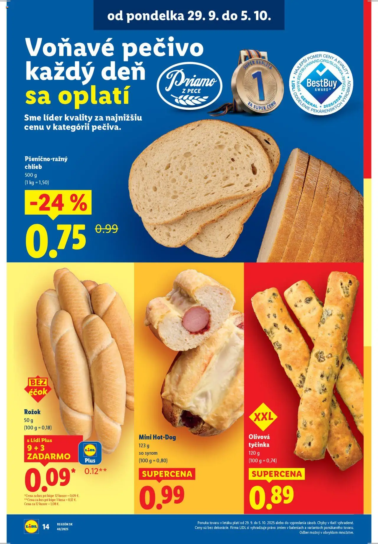 Nové Lidl akcie – leták je platný od 29.09.2025 | Strana: 18 | Produkty: Chlieb, Rožok