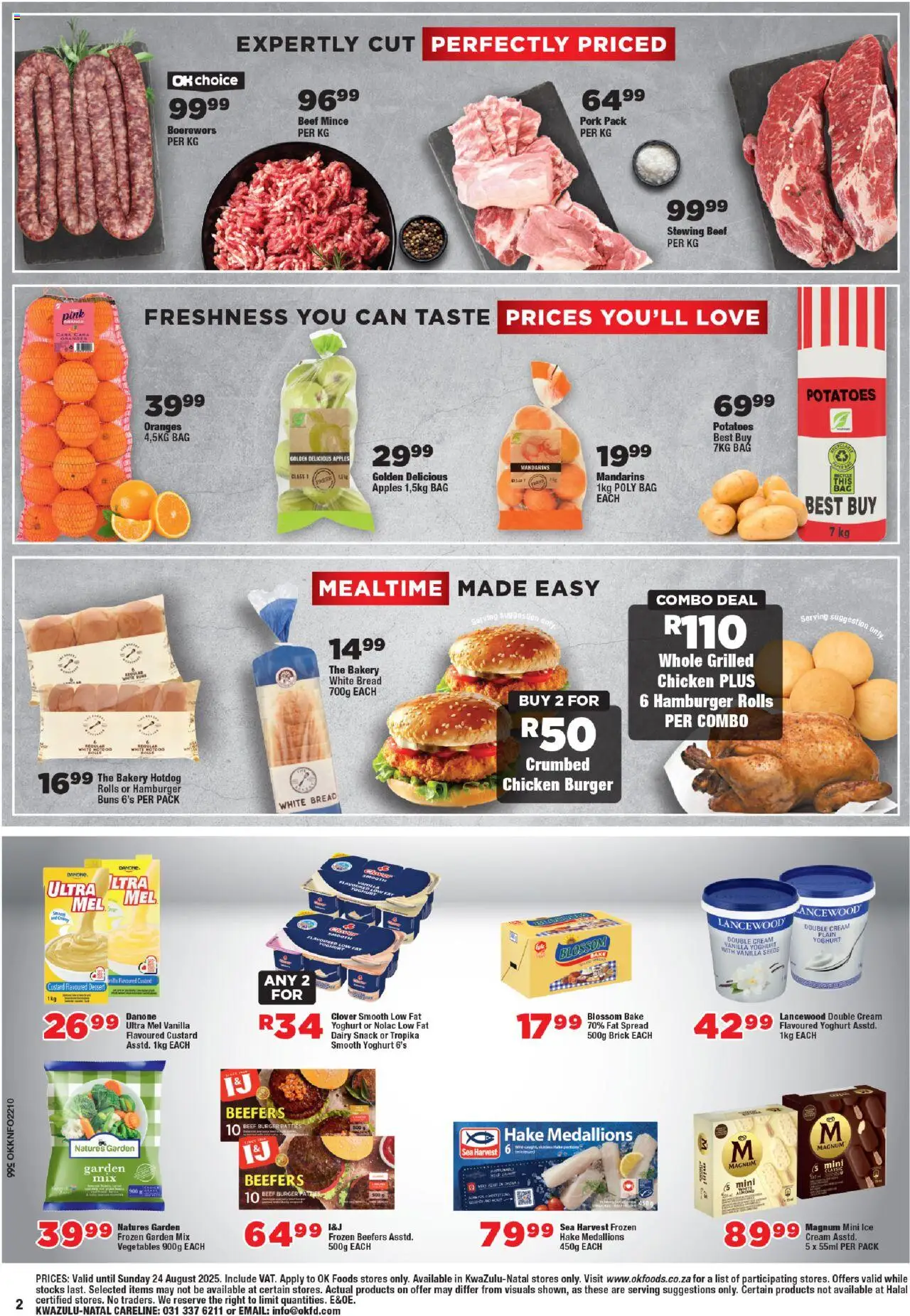 OK Foods KwaZulu-Natal - Specials │ valid from 13.08.2025 | Page: 2 | Products: Bag, Chicken, Ice cream, Fat spread