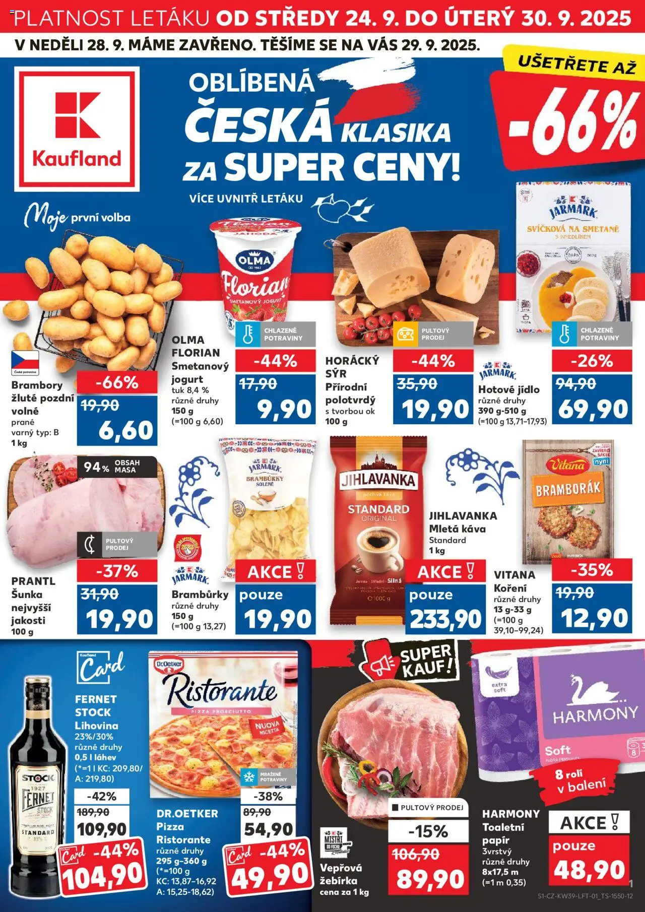 Kaufland leták od 24.09.2025 | Strana: 1 | Produkty: Sýr, Káva, Prosciutto, Káva Standard