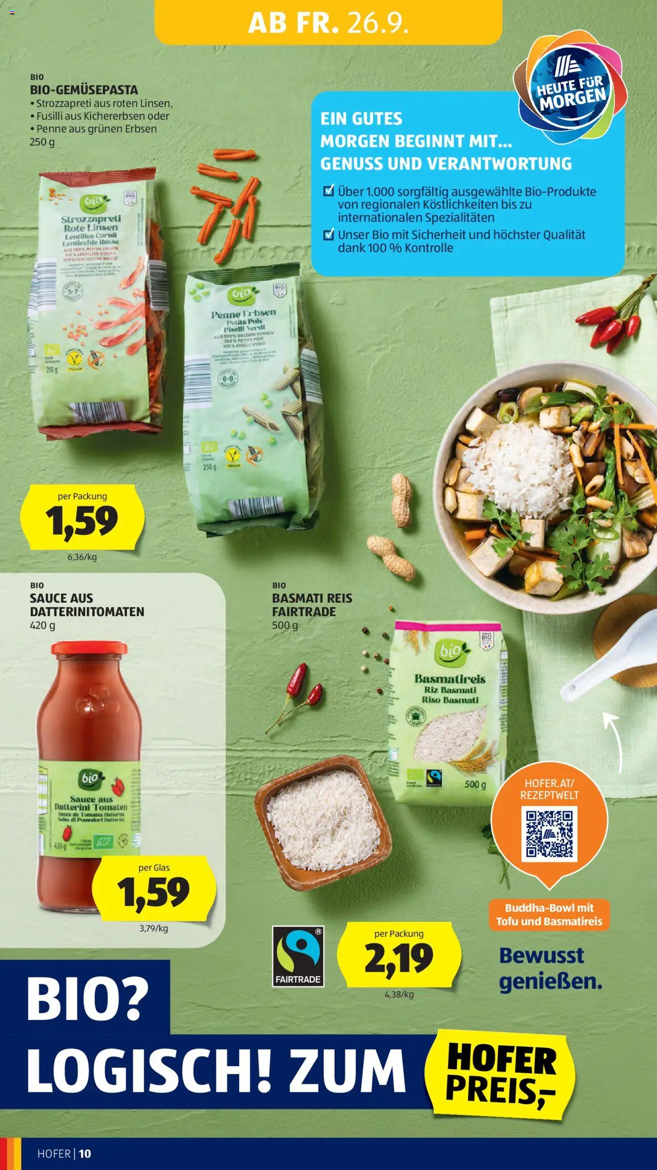 Hofer Flugblatt gültig ab 26.09.2025 | Seite: 12 | Produkte: Erbsen, Tomaten, Reis