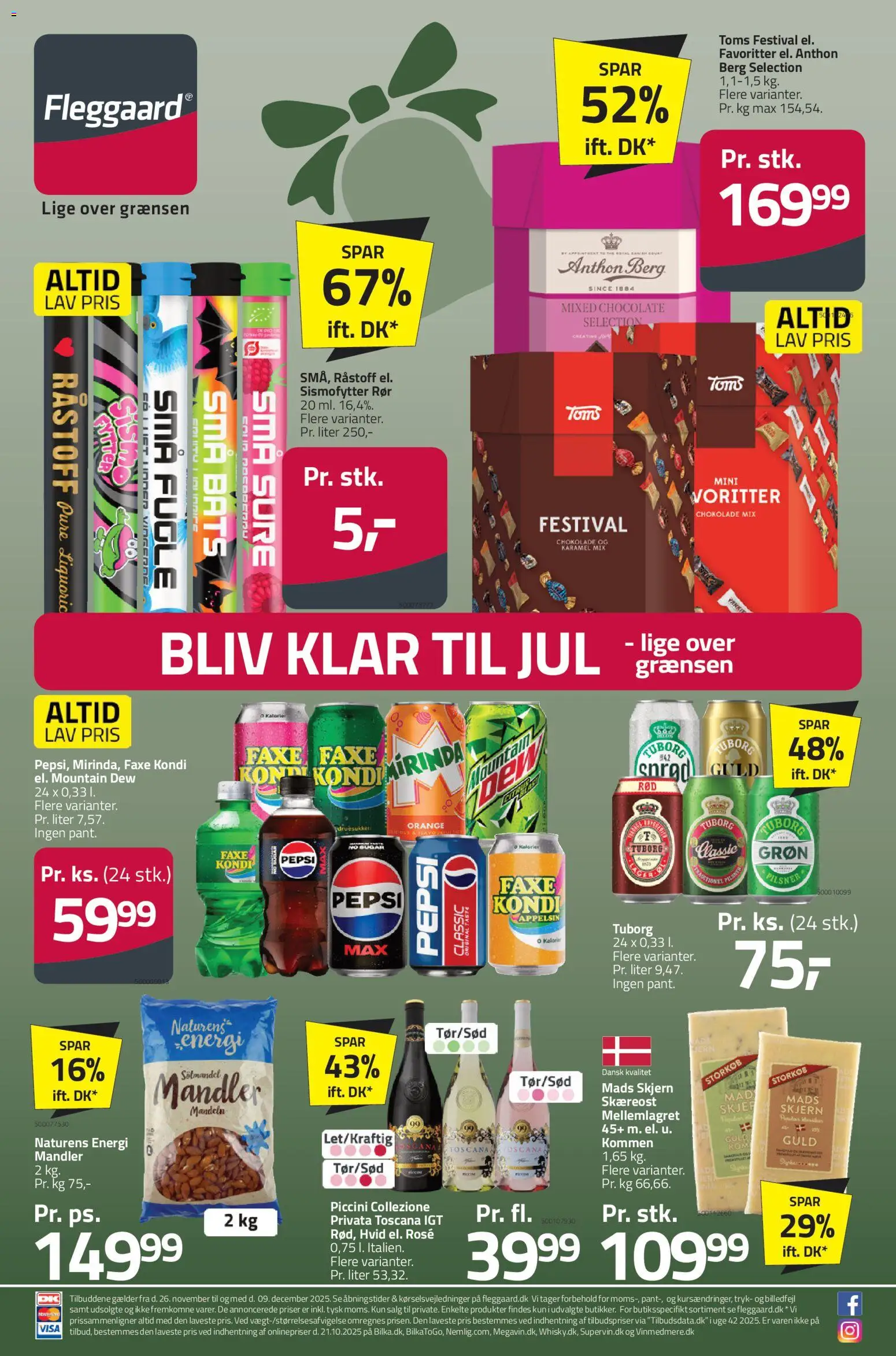 Fleggaard tilbudsavis – gyldig fra 26.11.2025 | Side: 1 | Produkter: Chokolade, Mandler, Faxe Kondi, Pepsi