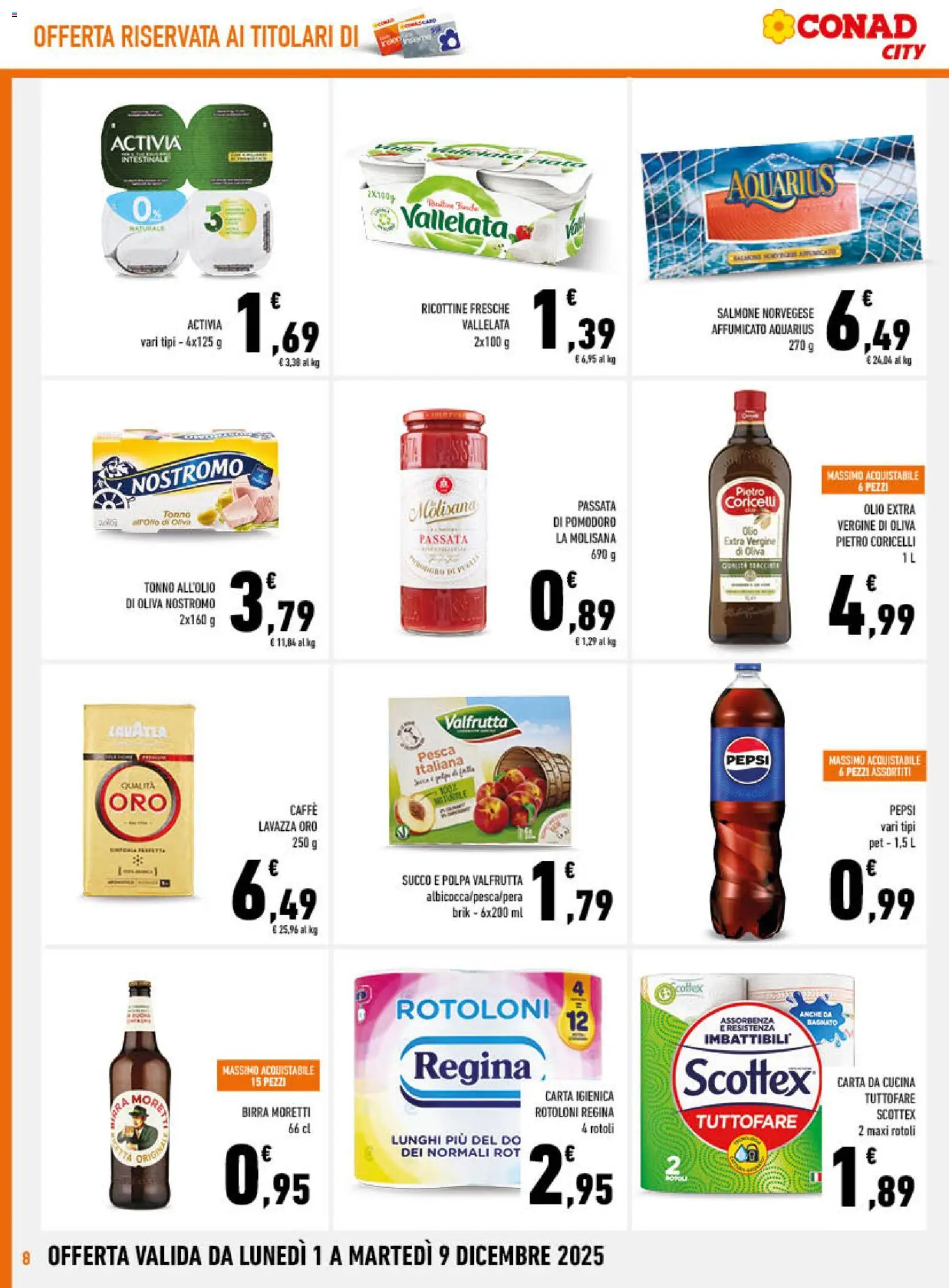 Volantino Conad del 01.12.2025 | Pagina: 8 | Prodotti: Succo, Olive, Tonno, Olio extra vergine