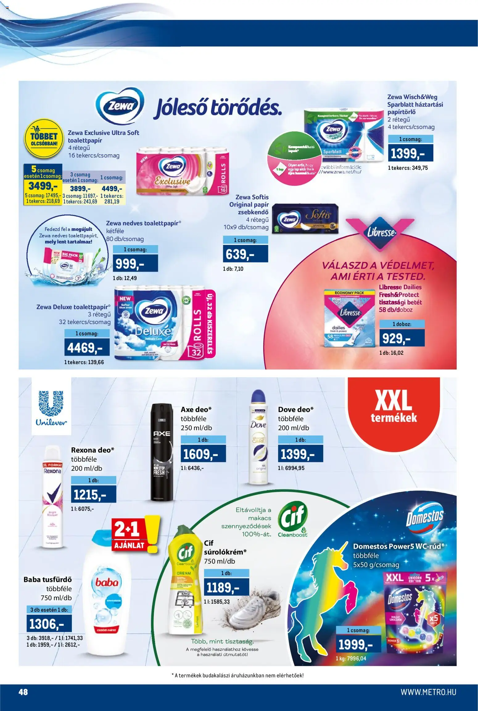 Metro akciós ujság - amely érvényes a következő dátumtól: 15.11.2025 | Oldal: 48 | Termékek: Papírtörlő, Tisztasági betét, Doboz, Tusfürdő