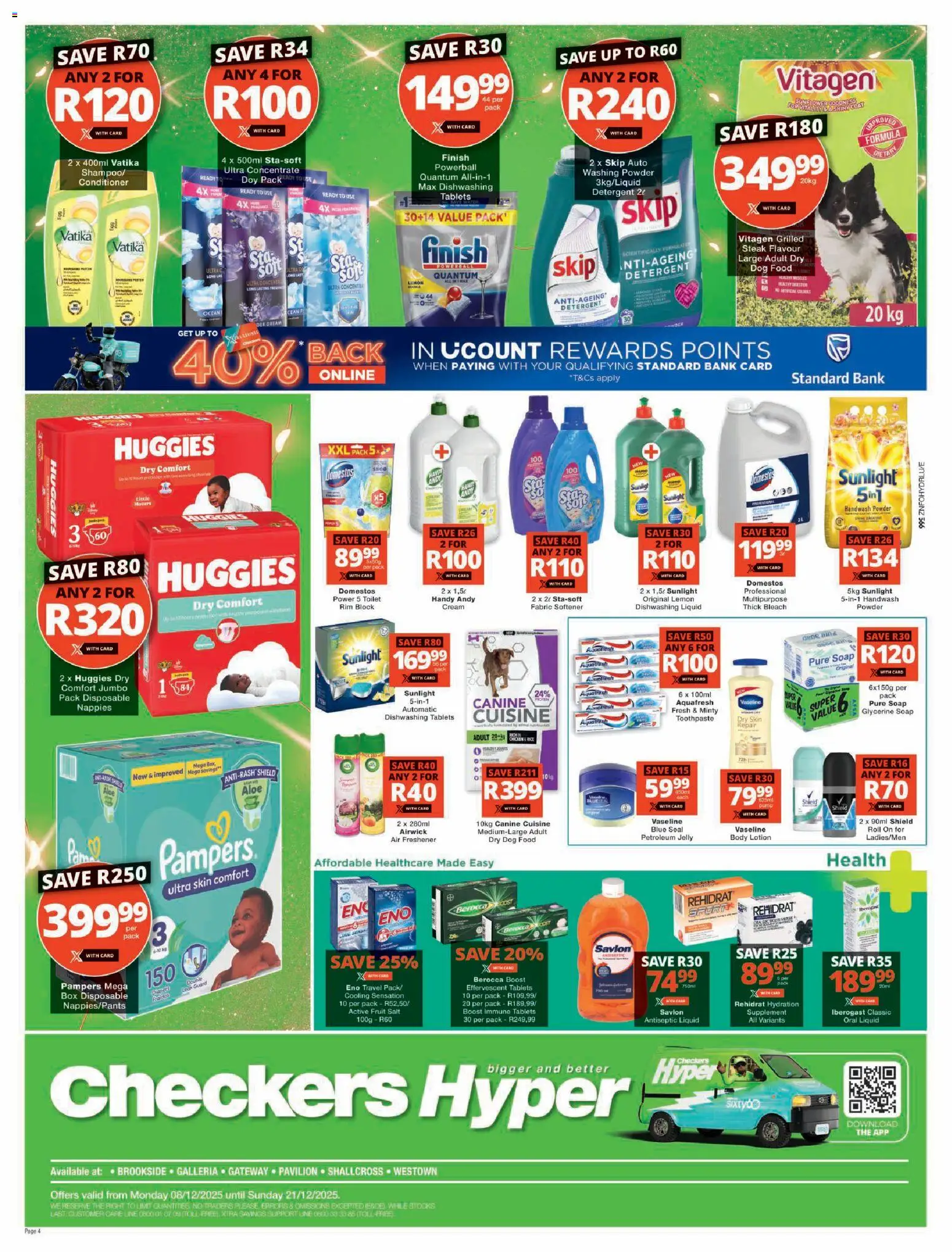 New Checkers catalogue – valid from 08.12.2025 | Page: 4 | Products: Air freshener, Toothpaste, Washing powder, Salt