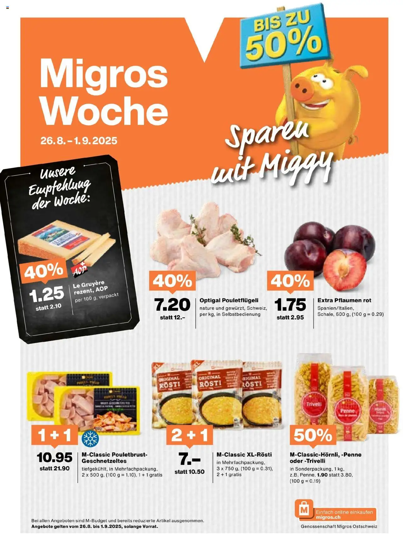 Migros Aktionen ab 26.08.2025 | Seite: 1 | Produkte: Pouletbrust, Pasta