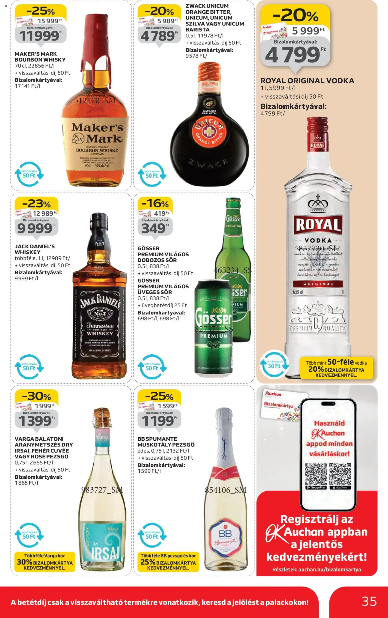 Auchan akciós ujság - amely érvényes a következő dátumtól: 13.11.2025 | Oldal: 35 | Termékek: Pezsgő, Bourbon, Bor, Bourbon whisky