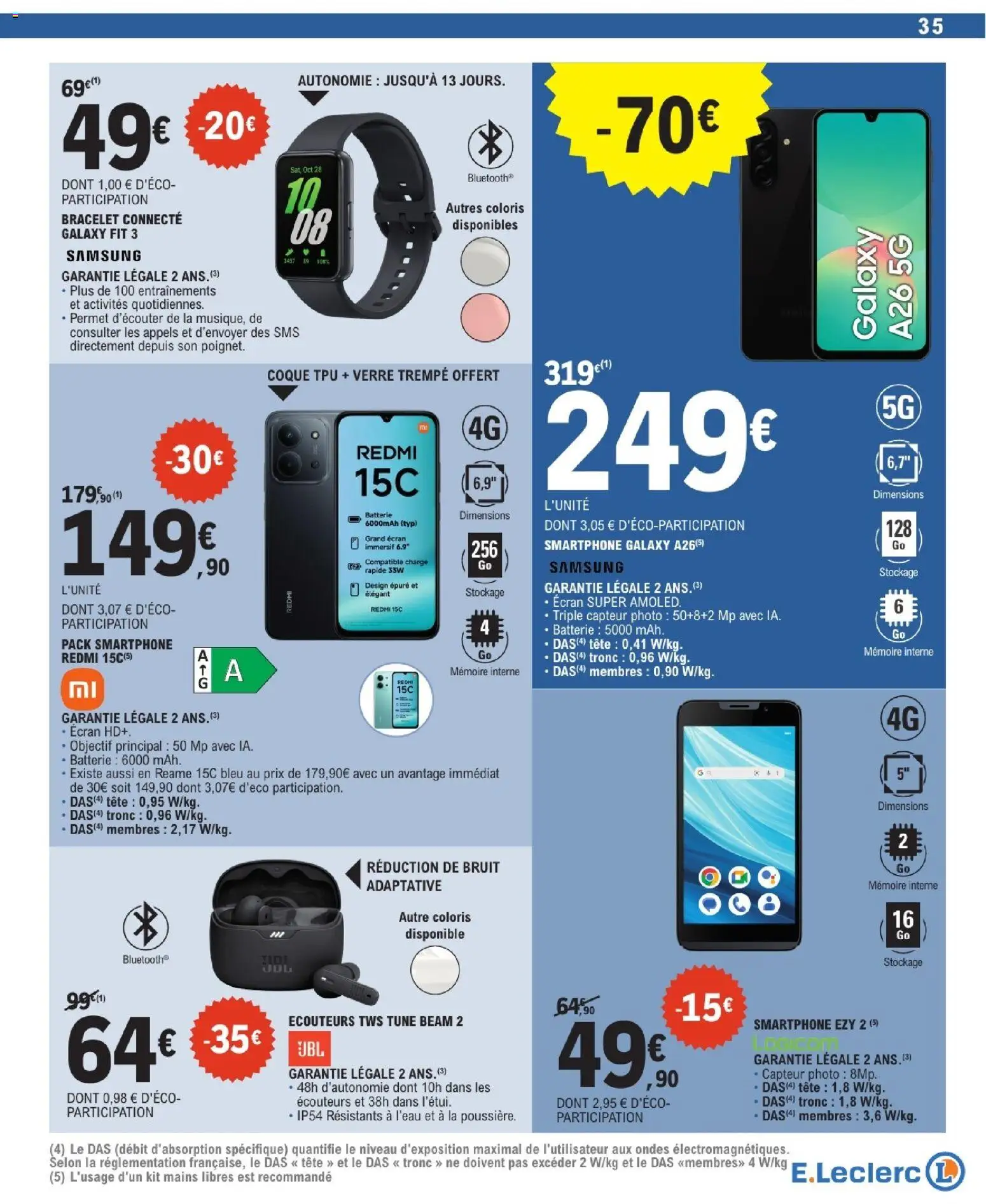 {H1} | Page: 35 | Produits: Smartphone, Écouteurs, Batterie, Bracelet