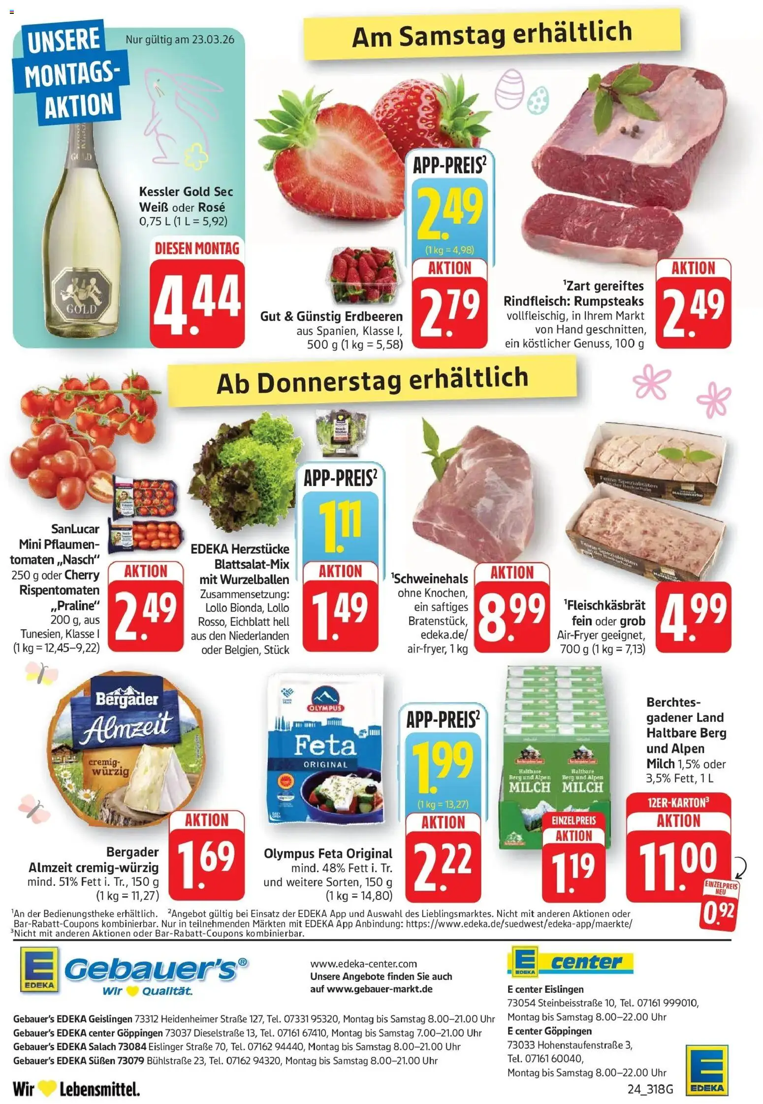Edeka prospekt Göppingen	 – gültig ab 23.03.2026 | Seite: 24 | Produkte: Feta, Milch, Tomaten, Erdbeeren