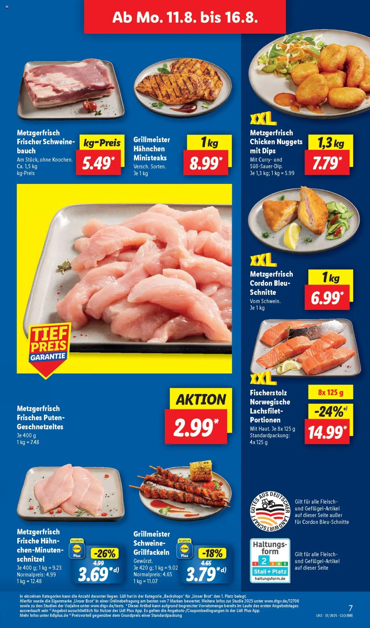 Lidl Prospekt Bremerhaven - gültig ab dem 11.08.2025 | Seite: 7 | Produkte: Hahnchen, Schnitzel, Brot, Fleisch