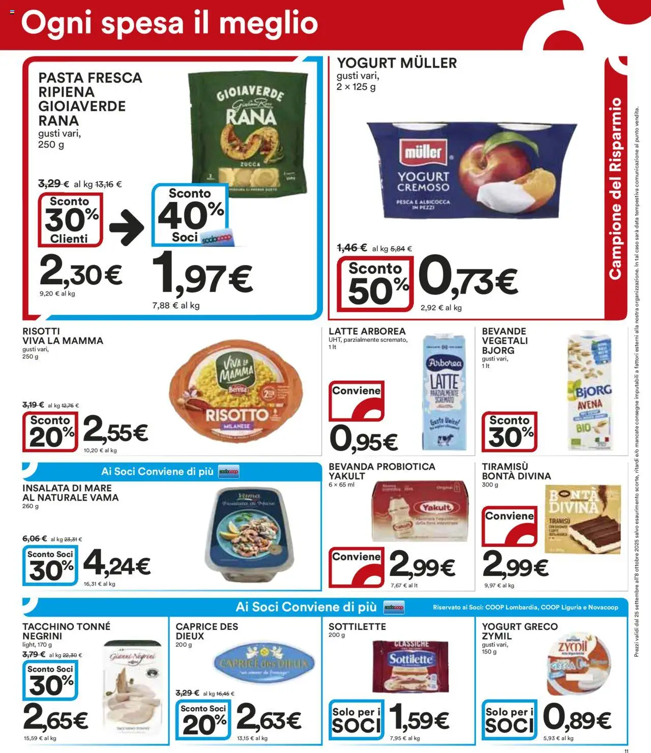 Volantino Ipercoop del 25.09.2025 | Pagina: 11 | Prodotti: Yogurt, Insalata, Tacchino, Pesca