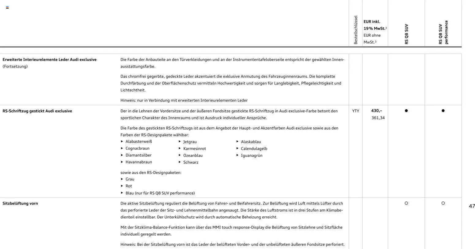 Audi Preisliste RS Q8 SUV/ RS Q8 SUV performance – gültig ab 03.11.2025 | Seite: 47