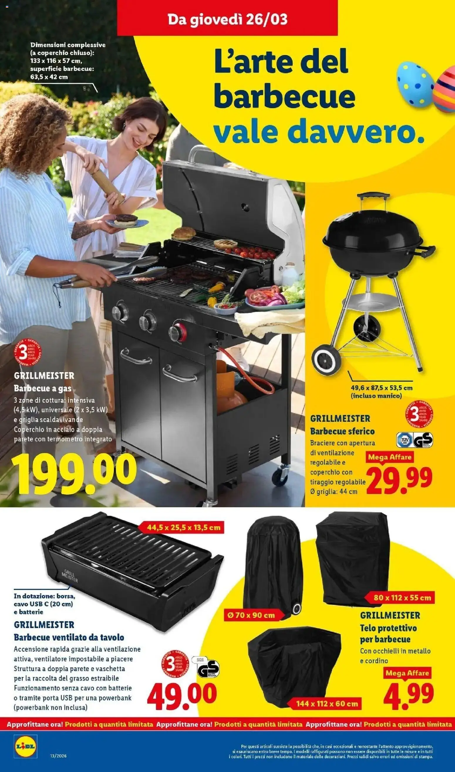 Volantino Lidl del 23.03.2026 | Pagina: 44 | Prodotti: Ventilatore, Barbecue a gas, Cavo, Termometro
