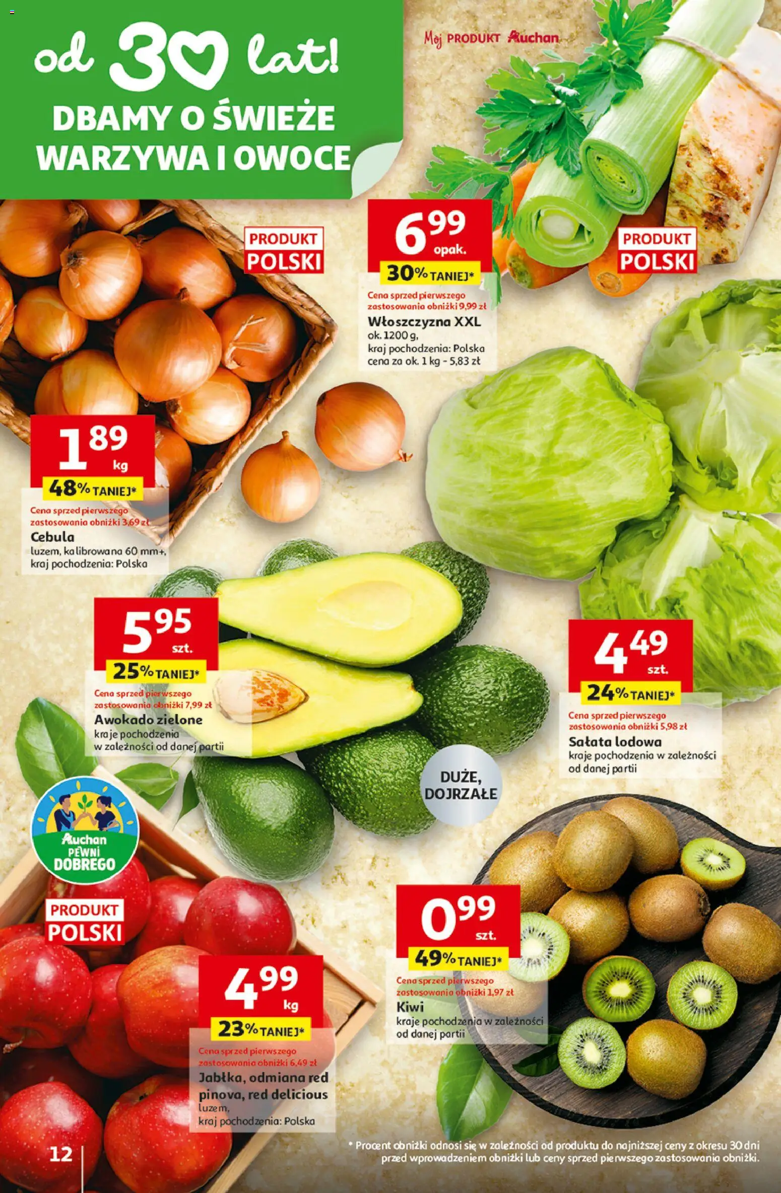 Auchan Gazetka - 30 Lat Hipermarket od 19.02.2026 | Strona: 12 | Produkty: Kiwi, Awokado, Warzywa, Owoce
