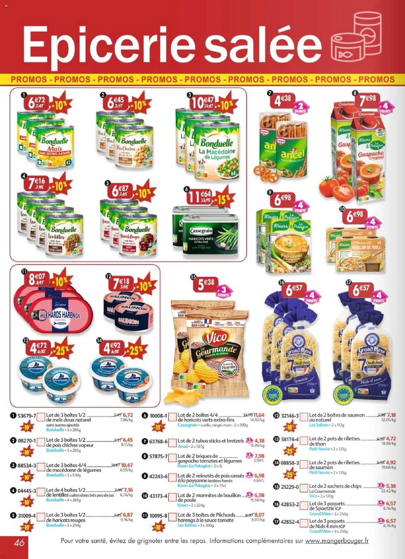 {H1} | Page: 46 | Produits: Pois, Jus, Tomates, Saumon