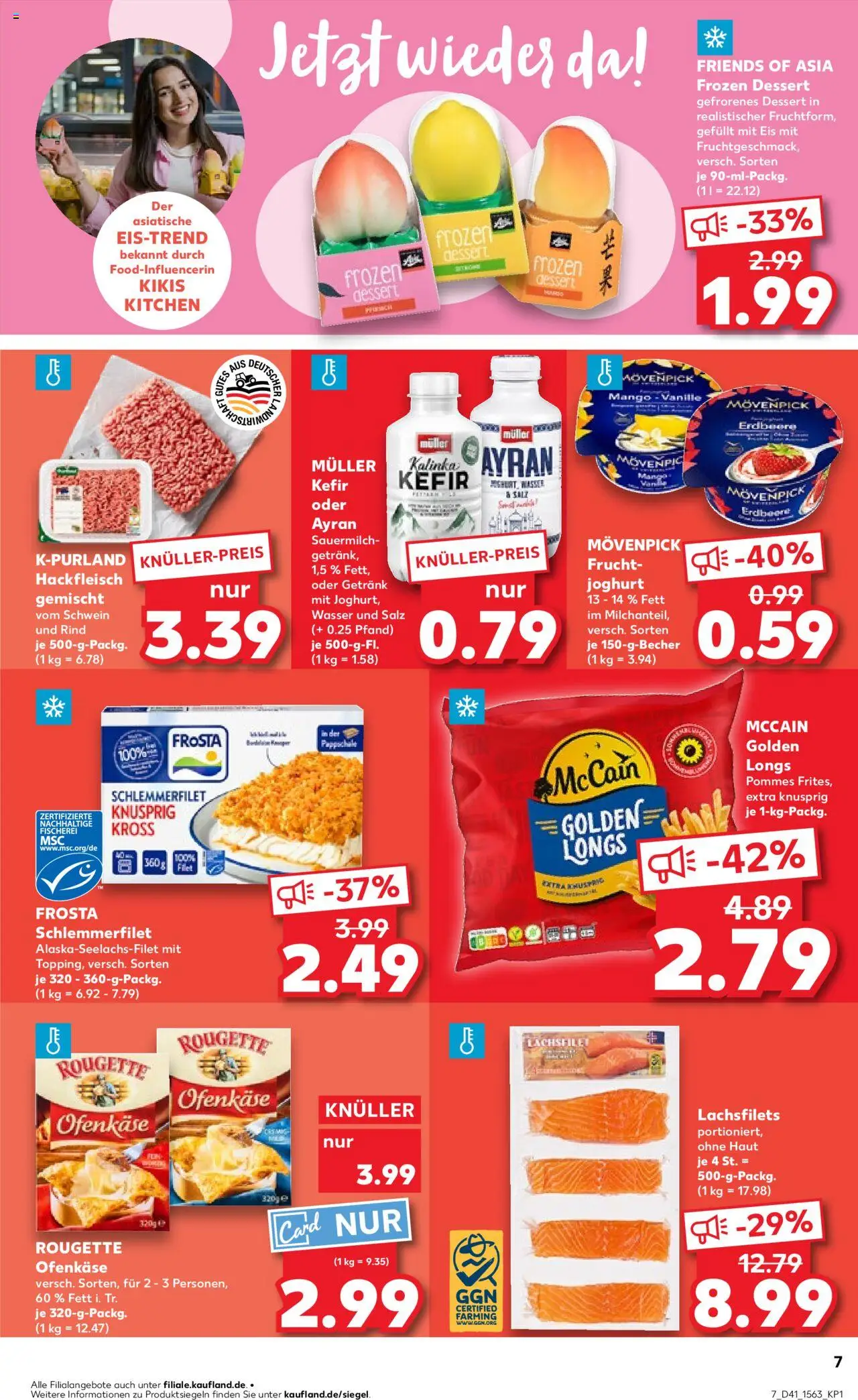 Kaufland prospekt Kiel	 – gültig ab 09.10.2025 | Seite: 7 | Produkte: Kefir, Pommes, Rougette ofenkase, Wasser